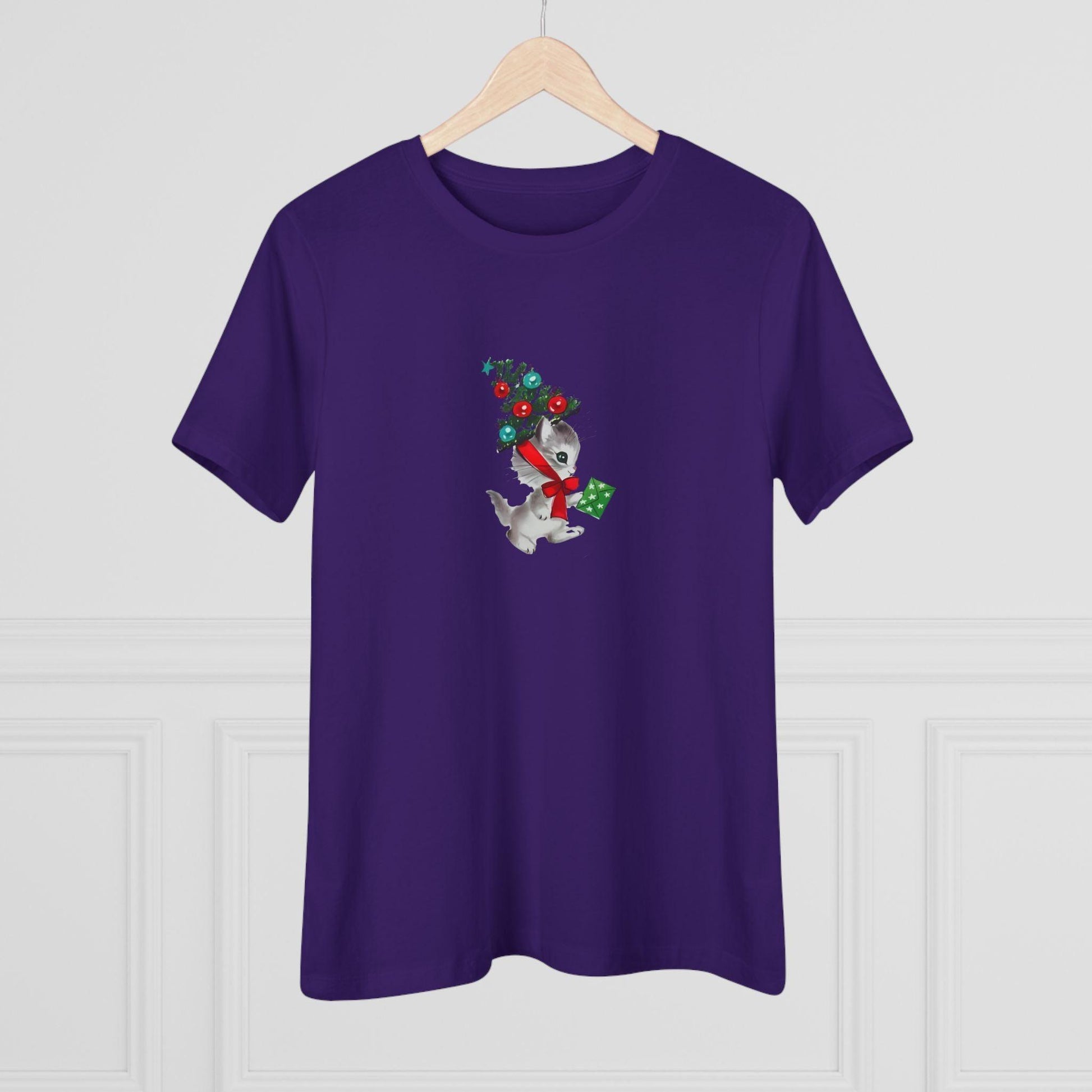 Retro Kittie with Tinsel Christmas Tree Hat - Women's Tee - Whippie's