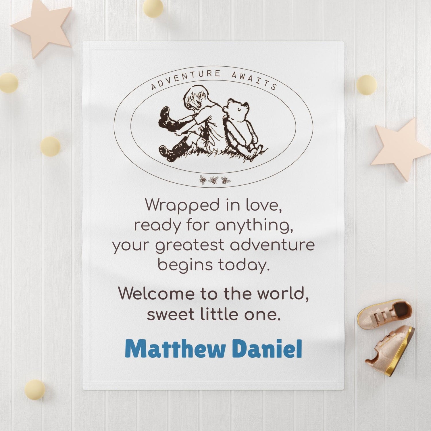 Adventure Awaits Classic Winnie the Pooh 🍯✨ Soft Fleece Baby Blanket - Personalizable - Whippie's