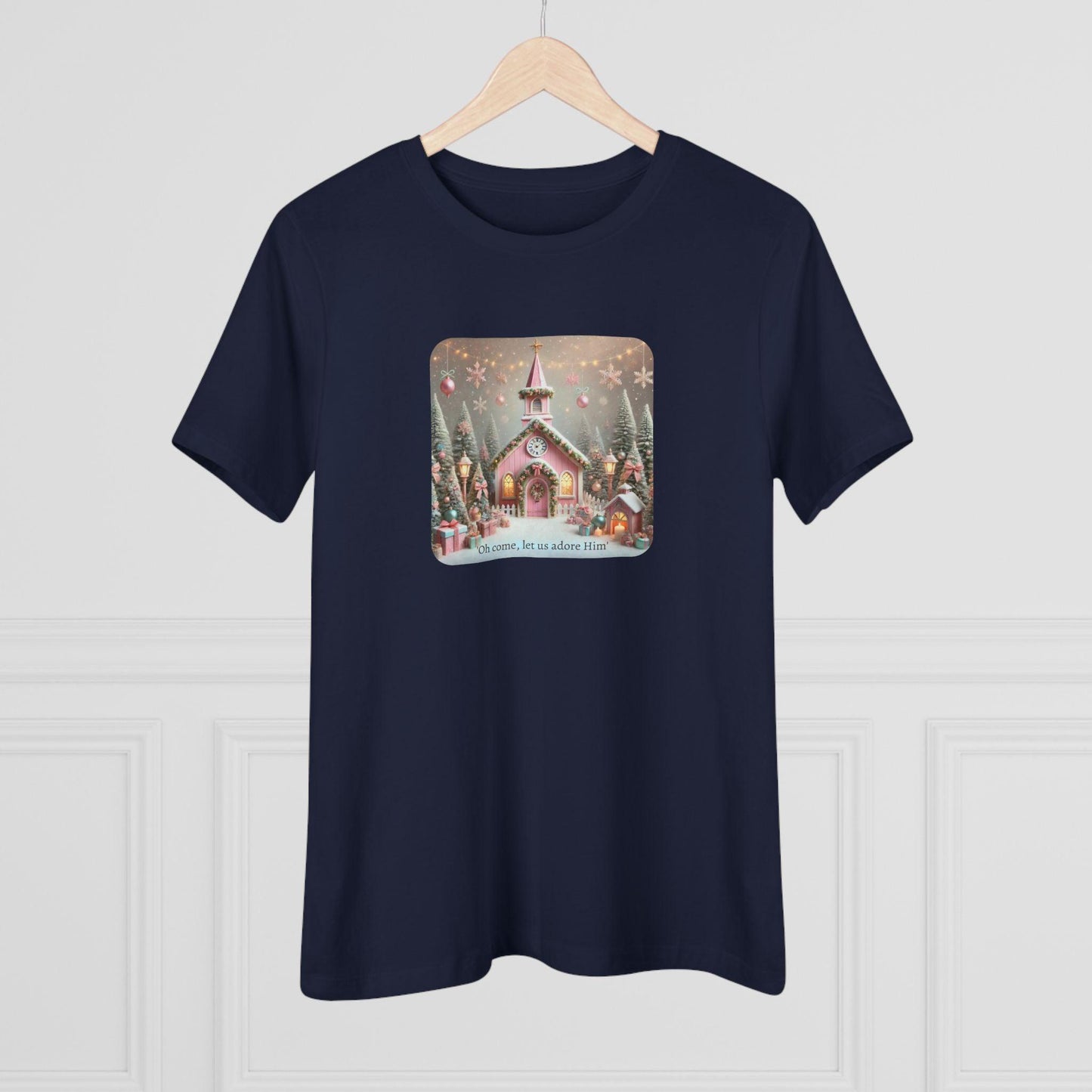 💖🏡 Pink Christmas Village - Oh Come, Let Us Adore Him ✨🎄 - Women's Softstyle Tee - Whippie's