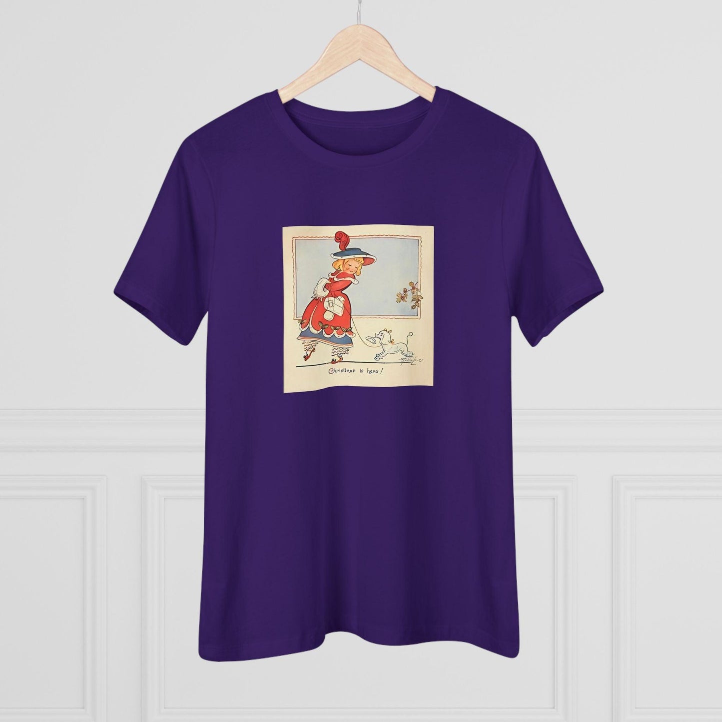 Christmas is Here - Vintage Girl with Poodle - Women's Softstyle Tee - Whippie's