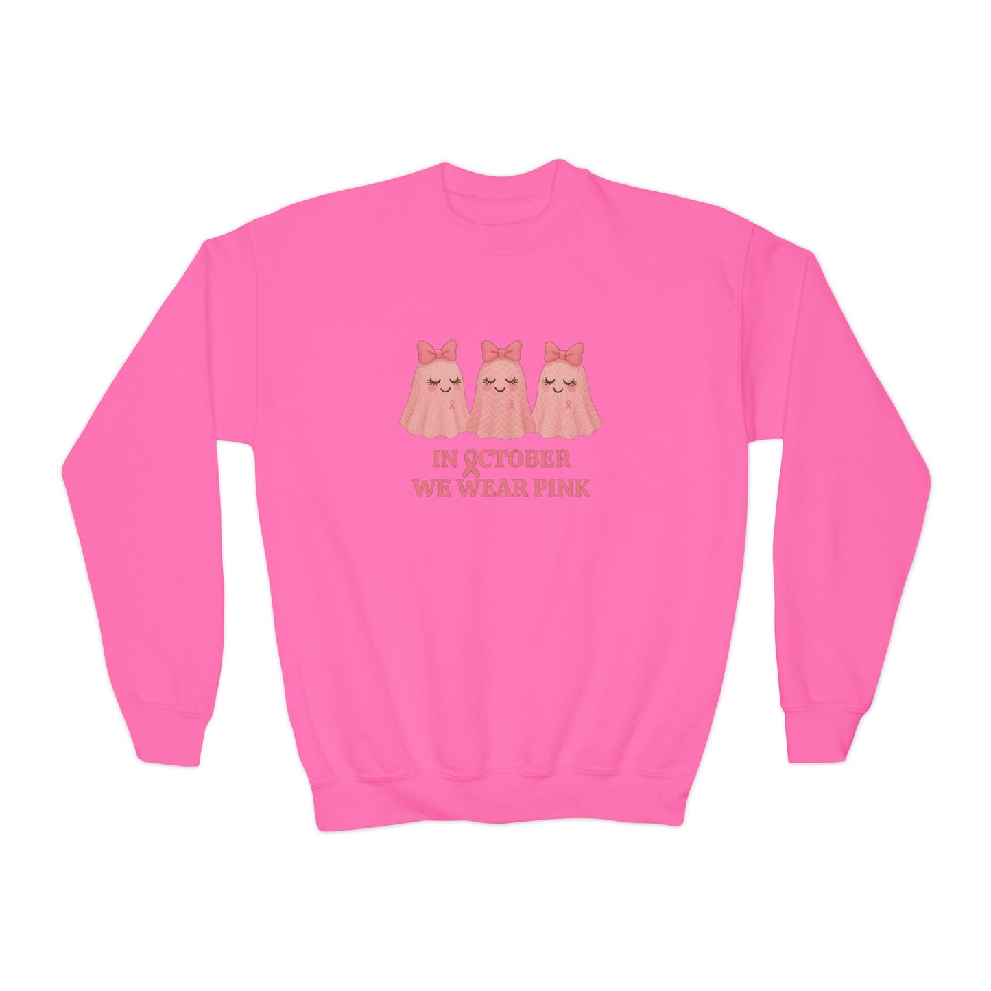 In October We Wear Pink: Cute Ghost Youth Crewneck - Whippie's