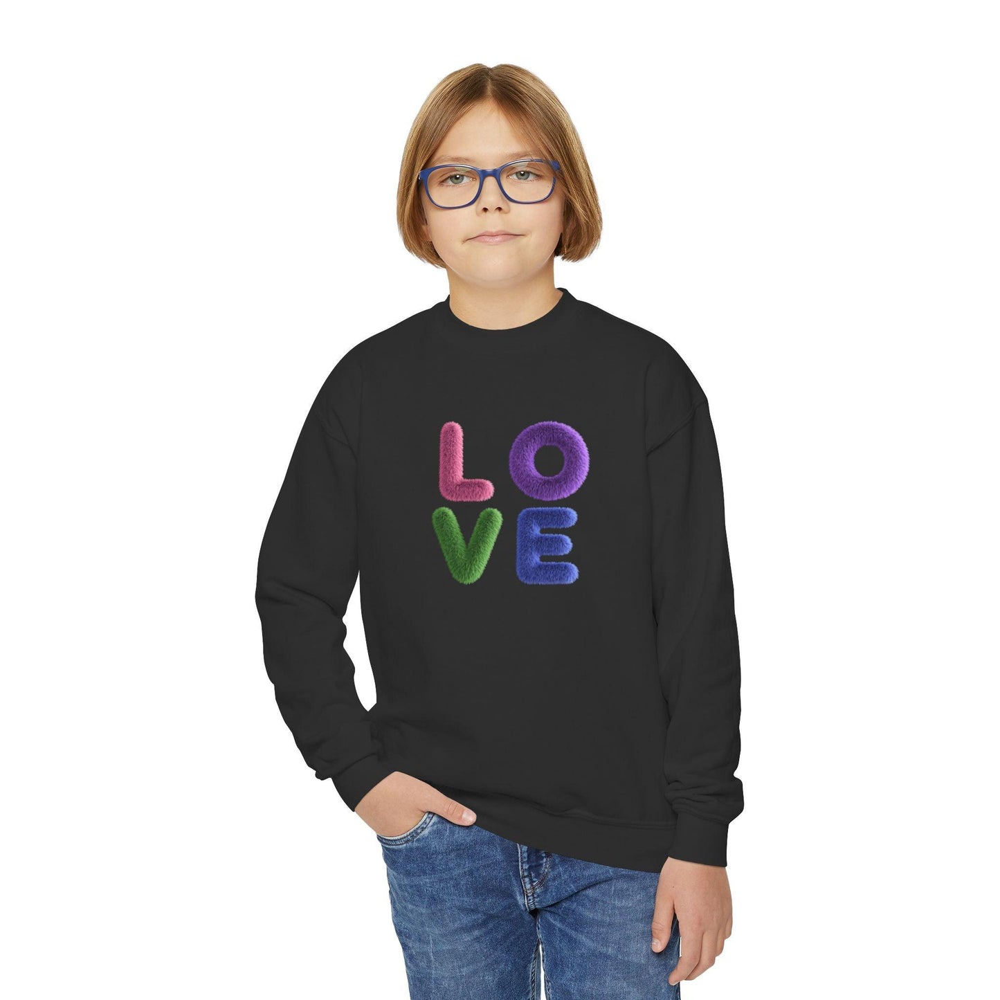 Fuzzy Love Sweatshirt - Youth Crewneck Sweatshirt- Spread the Love ❤️ - Whippie's