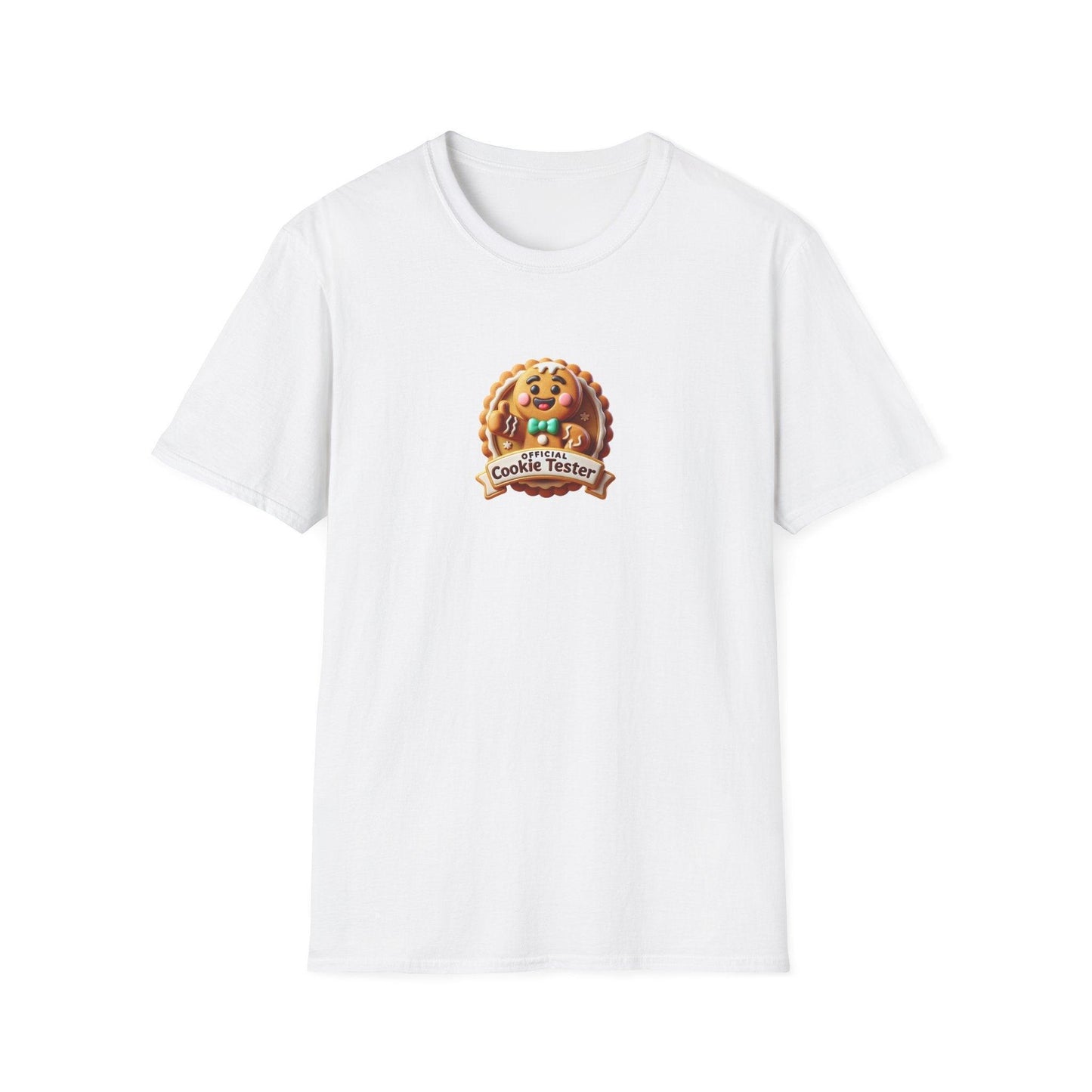 Official Cookie Tester 🍪 – Fun Gingerbread Design with Peeking Gingerbread Man - Unisex Softstyle Tee - Whippie's