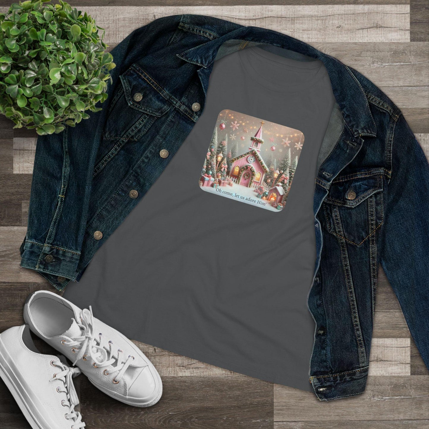 💖🏡 Pink Christmas Village - Oh Come, Let Us Adore Him ✨🎄 - Women's Softstyle Tee - Whippie's