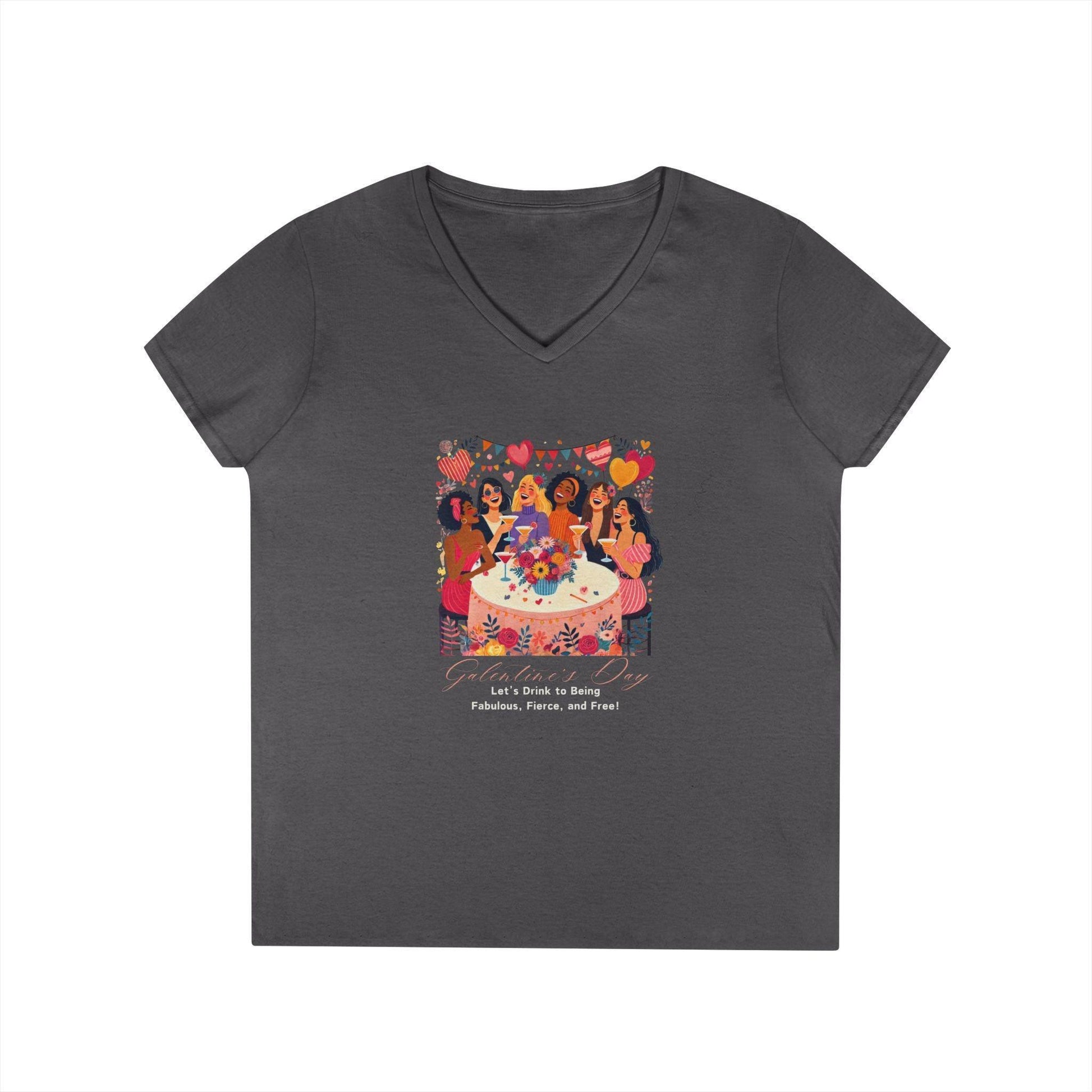 💖 Galentine's Day: Fabulous, Fierce & Free! 🥂 Ladies' V-Neck Tee ✨ Celebrate the power of female friendship! - Whippie's