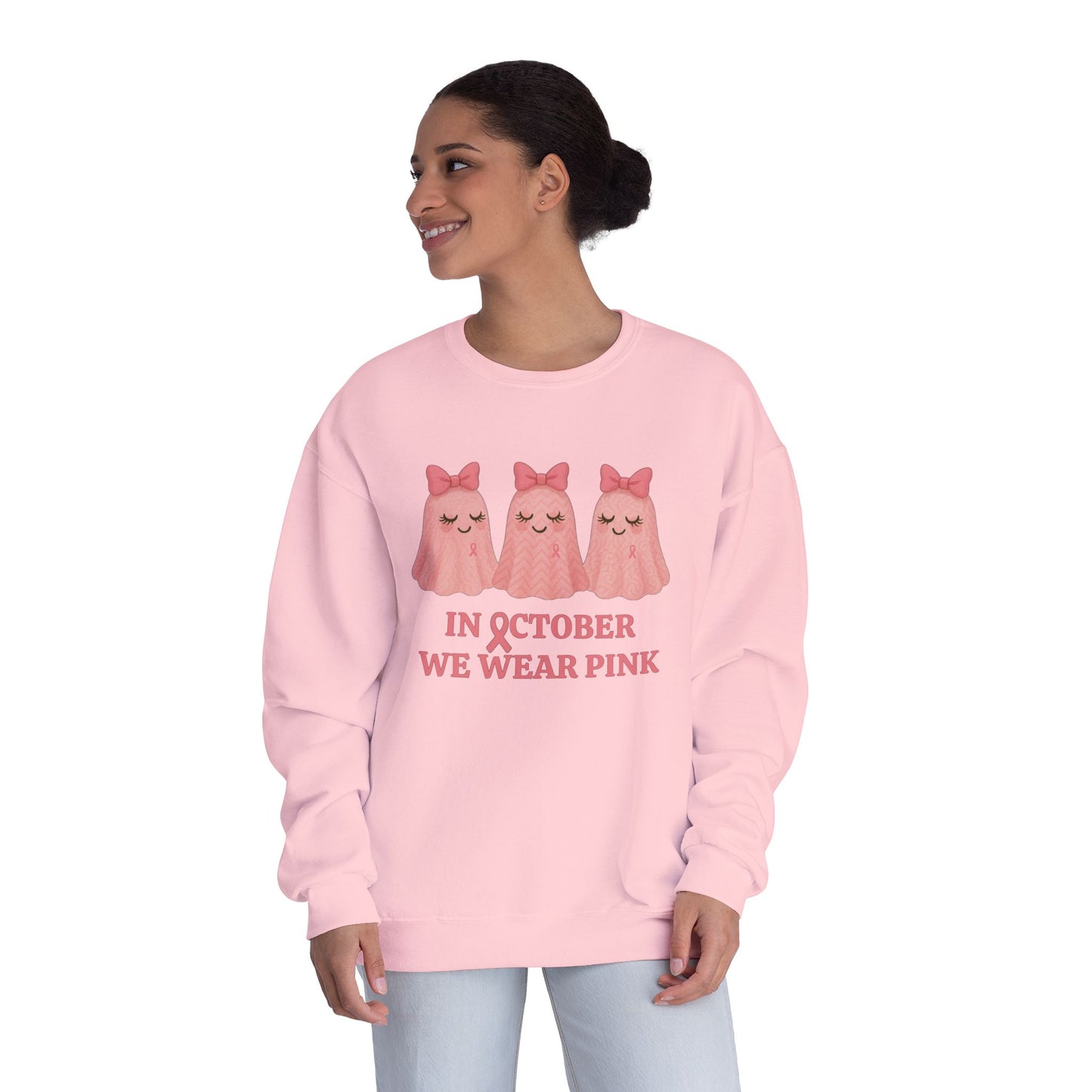 In October We Wear Pink: Cute Ghost Unisex Crewneck Sweatshirt - Whippie's