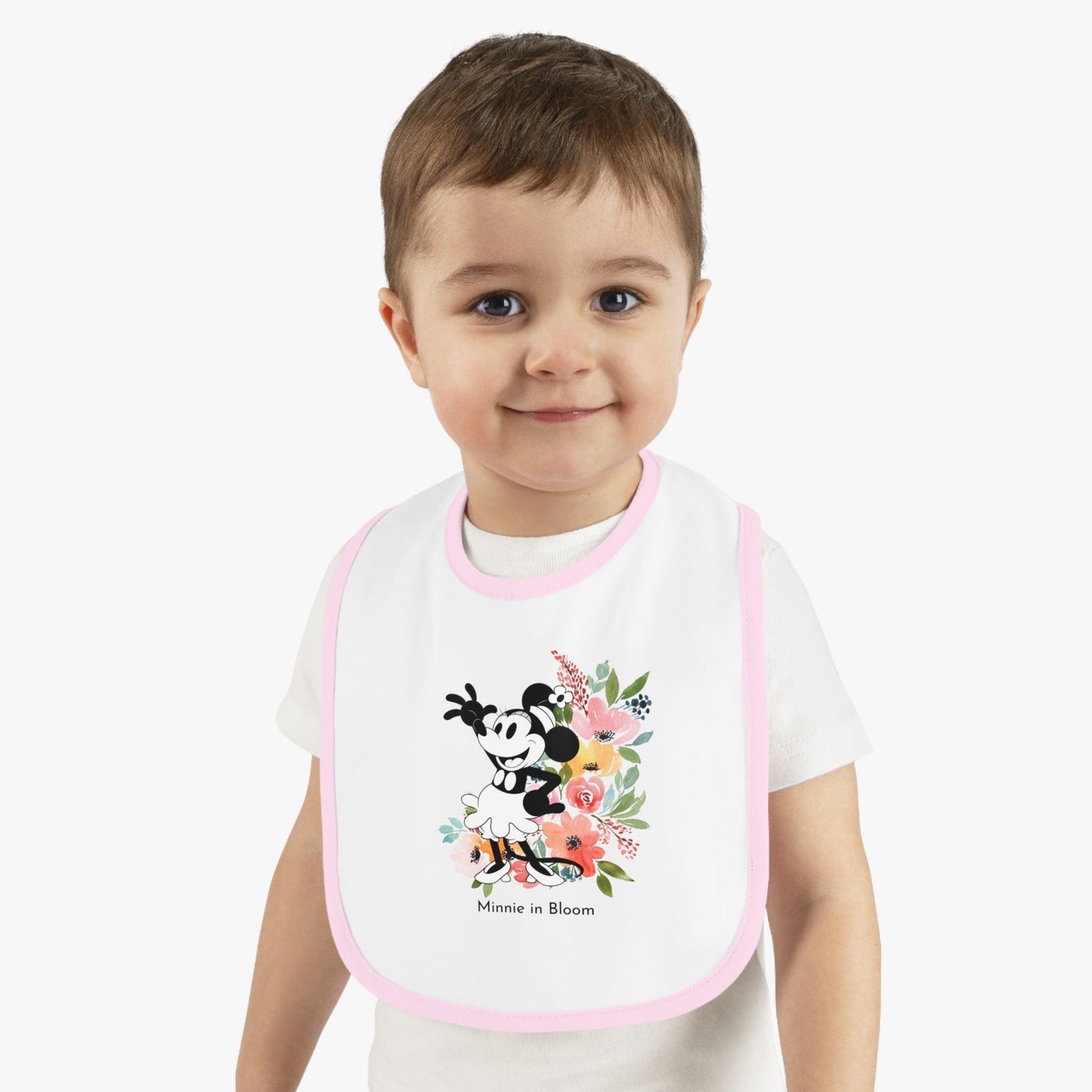Minnie in Bloom - Mealtime Beauty! 🚢✨ Baby Contrast Trim Jersey Bib - Whippie's