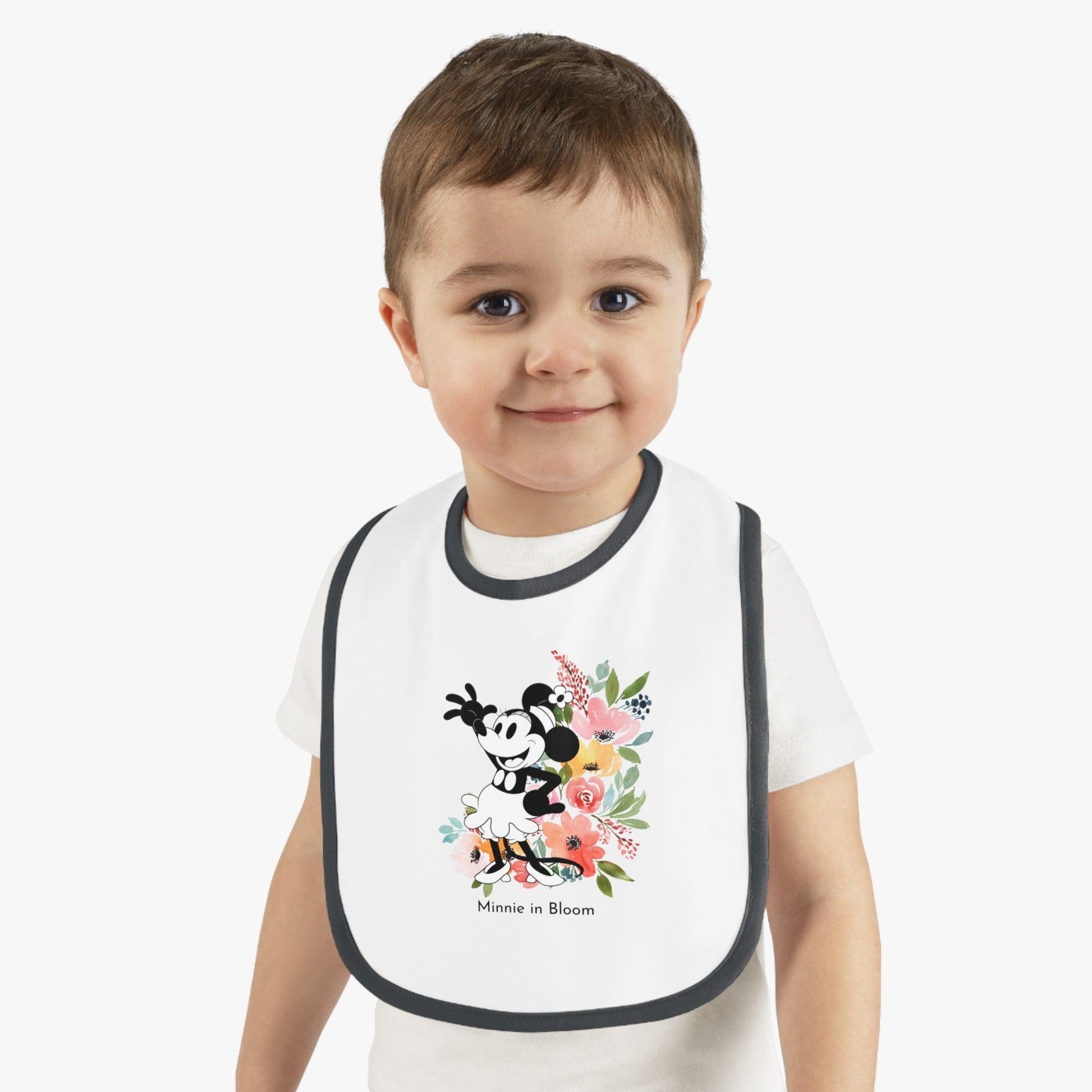 Minnie in Bloom - Mealtime Beauty! 🚢✨ Baby Contrast Trim Jersey Bib - Whippie's