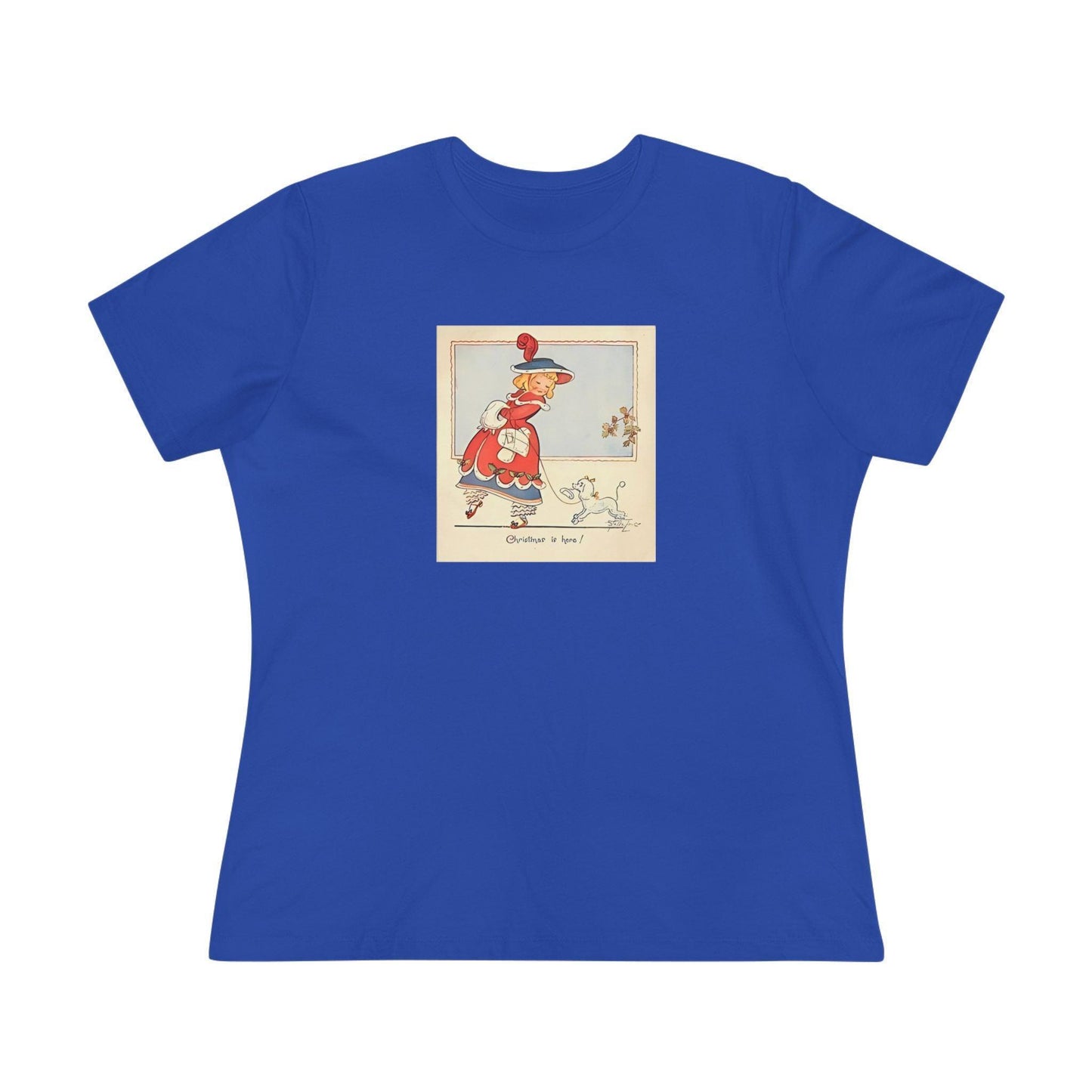 Christmas is Here - Vintage Girl with Poodle - Women's Softstyle Tee - Whippie's