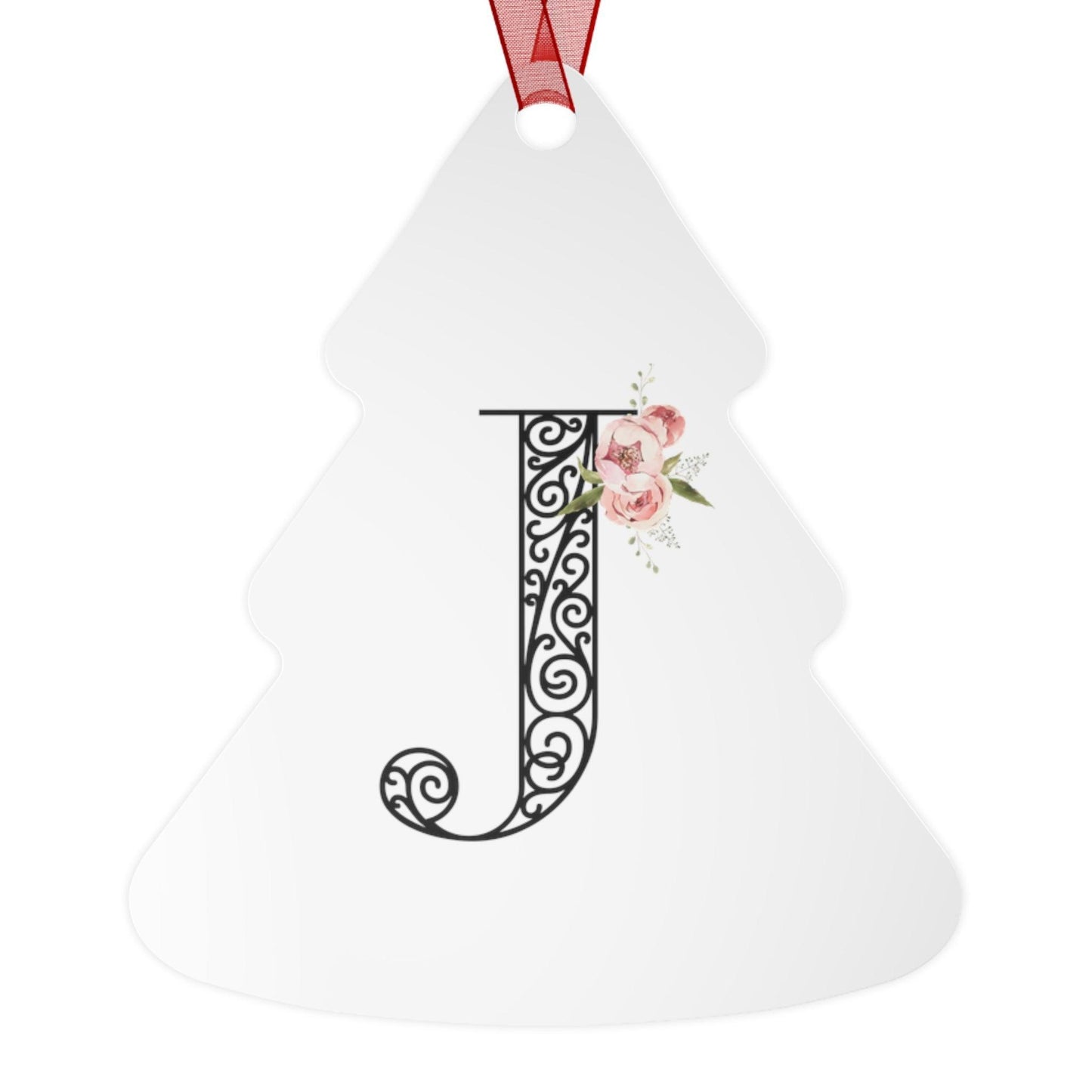 Floral Letters: Letter J - Metal Christmas Ornament - Whippie's
