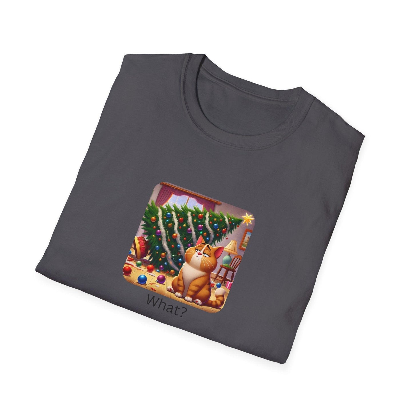 What? 🙀🎄 Feline Holiday Mischief! 😼🎁 - Unisex Softstyle T-shirt - Whippie's
