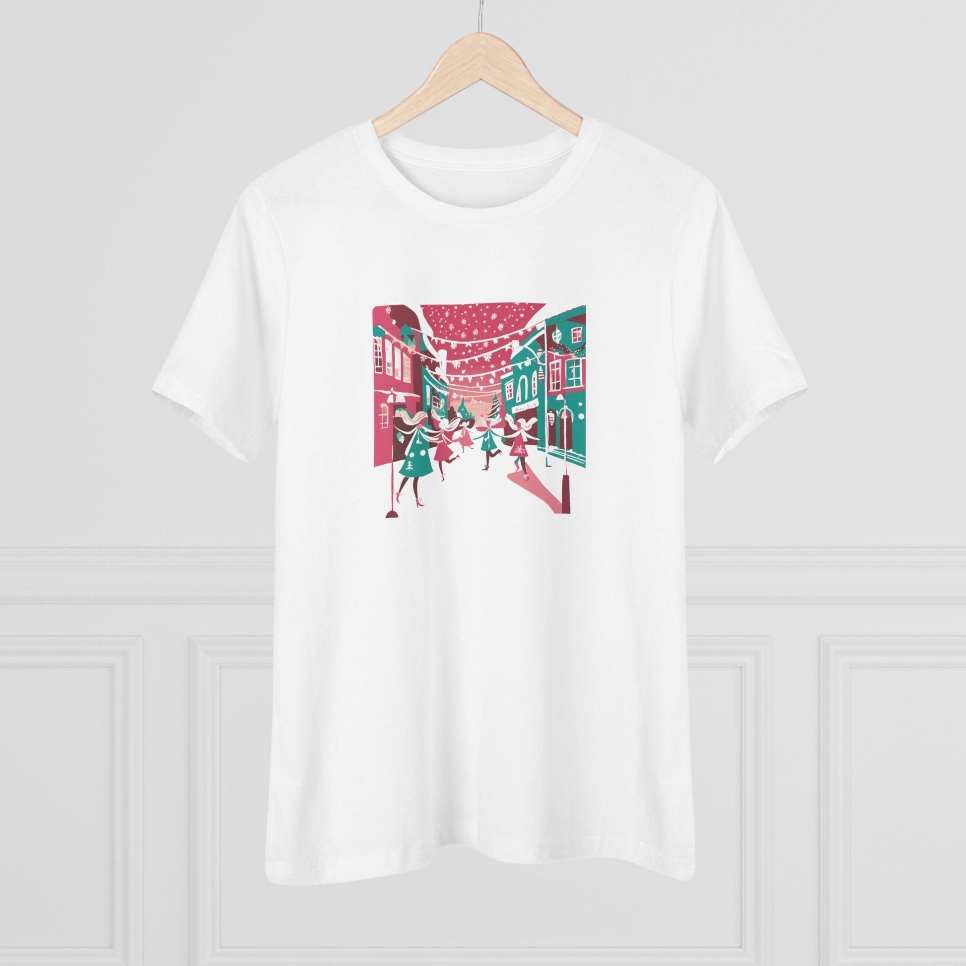 Pink and Teal Holiday Village - Women's Softstyle Tee - Whippie's