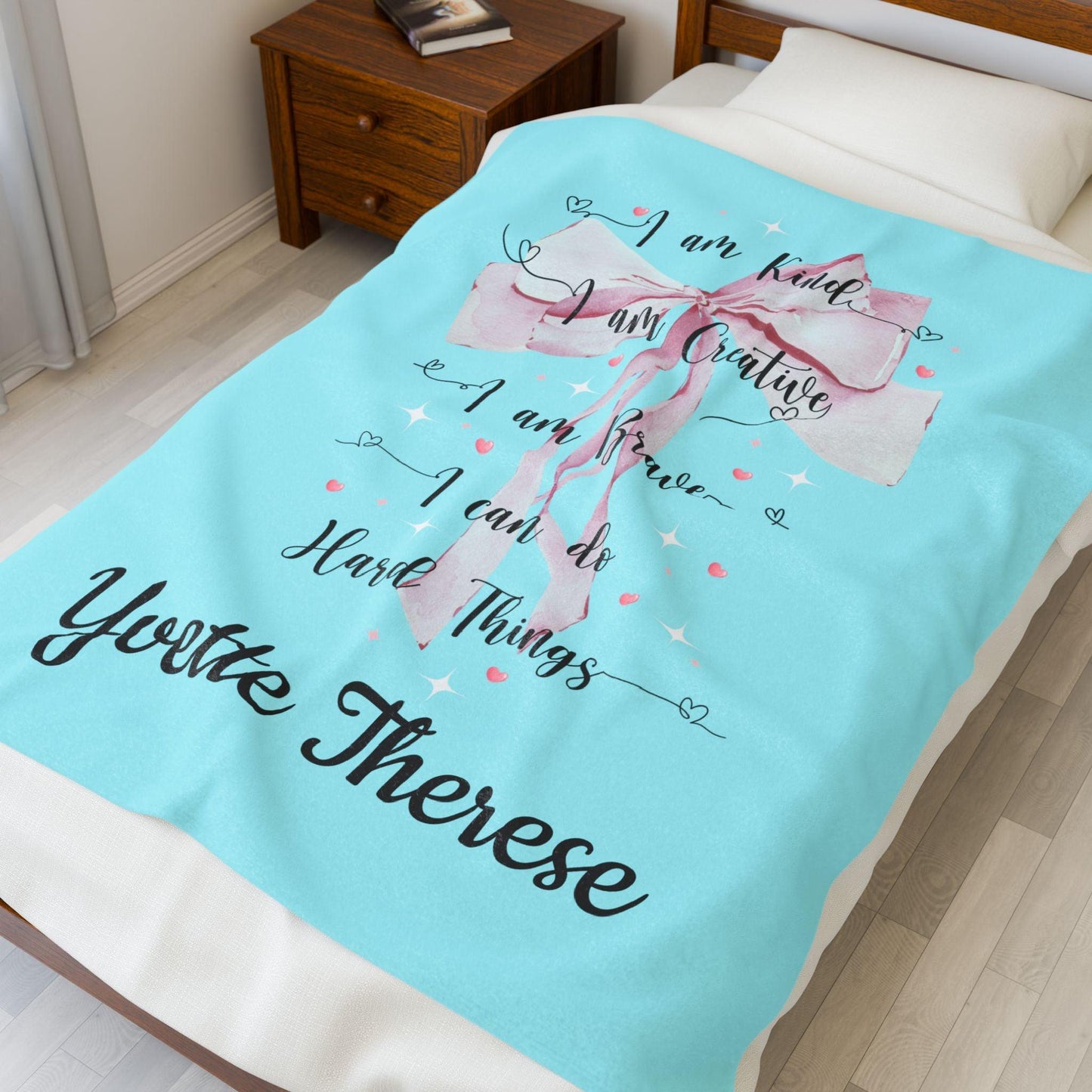 I am Kind, I am Creative, I am Brave, I can Do Hard Things Velveteen Plush Blanket - Personalizable - Whippie's