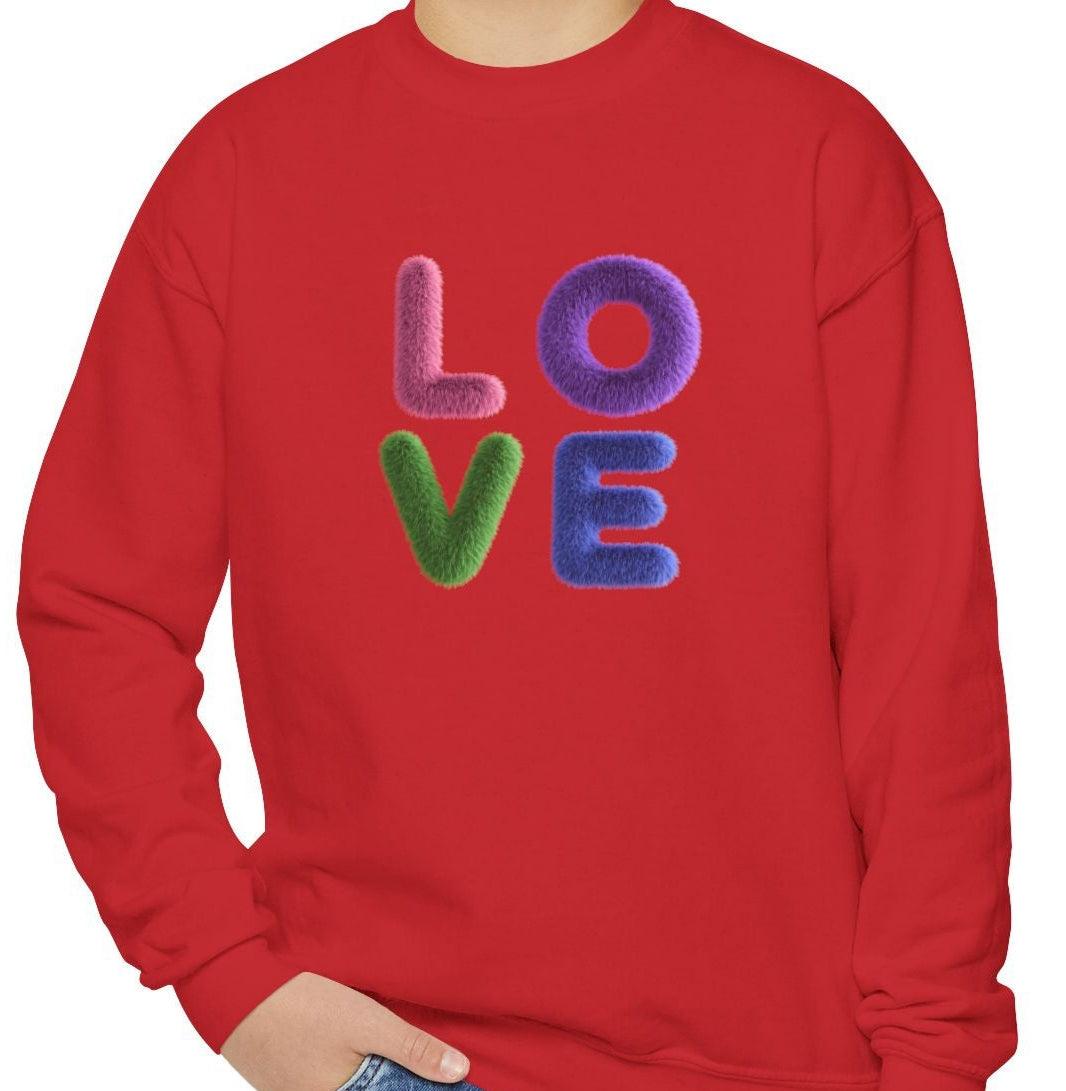 Fuzzy Love Sweatshirt - Youth Crewneck Sweatshirt- Spread the Love ❤️ - Whippie's