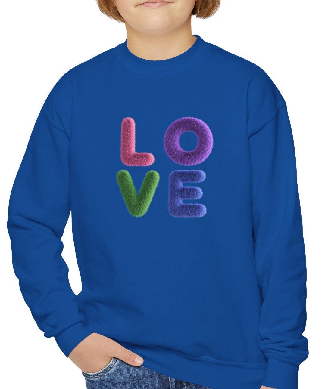 Fuzzy Love Sweatshirt - Youth Crewneck Sweatshirt- Spread the Love ❤️ - Whippie's