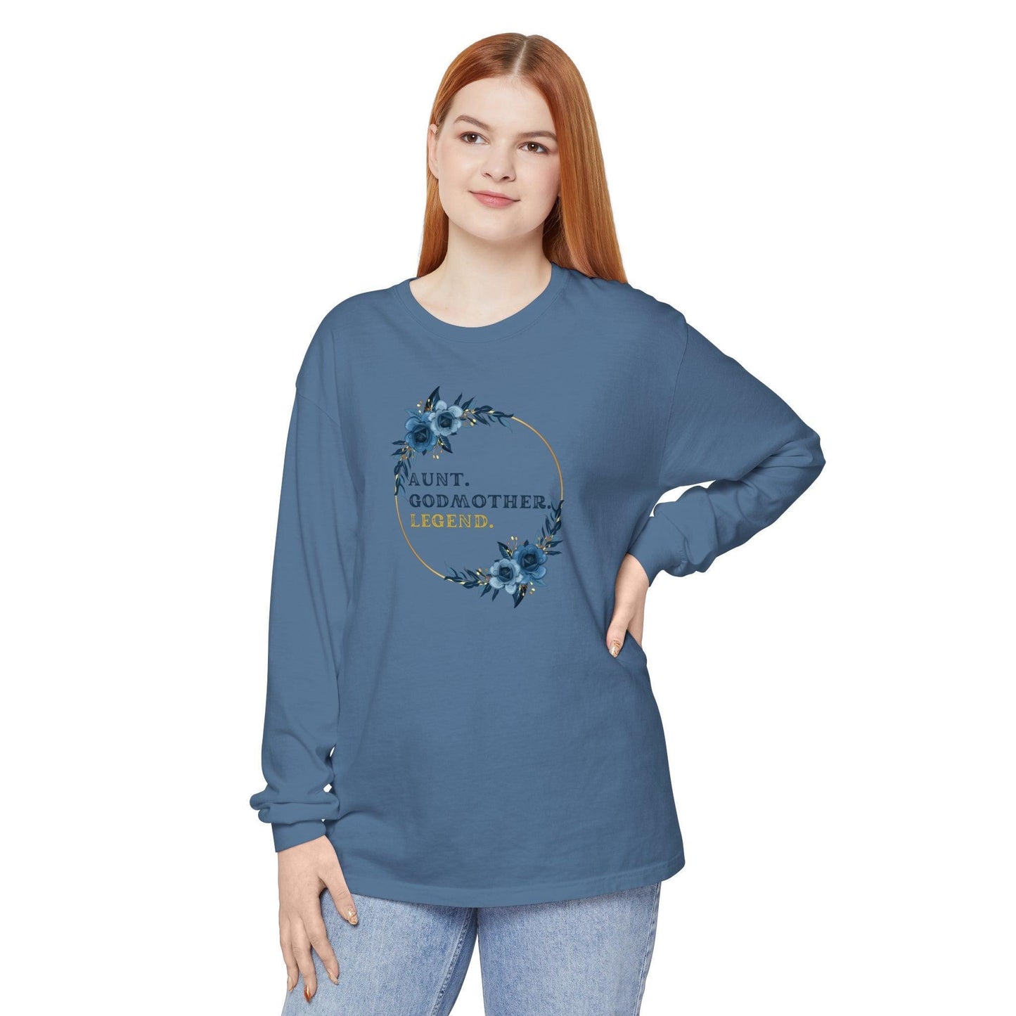 💐 Aunt. Godmother. Legend. Unisex Garment-Dyed Long Sleeve T-Shirt 👑 - Whippie's