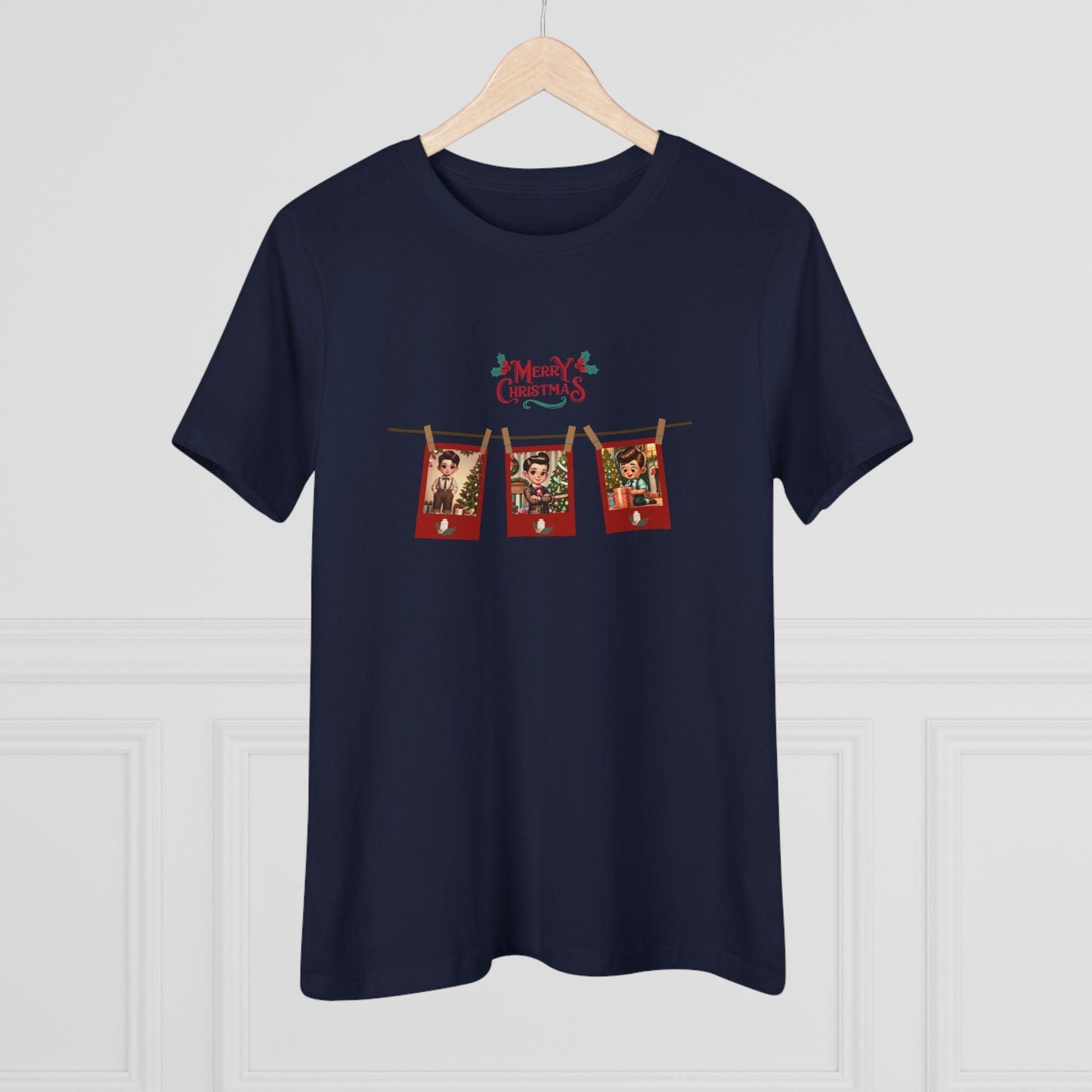 Merry Christmas - Photo Banner - Dark Hair Boys - Women's Softstyle Tee - Whippie's