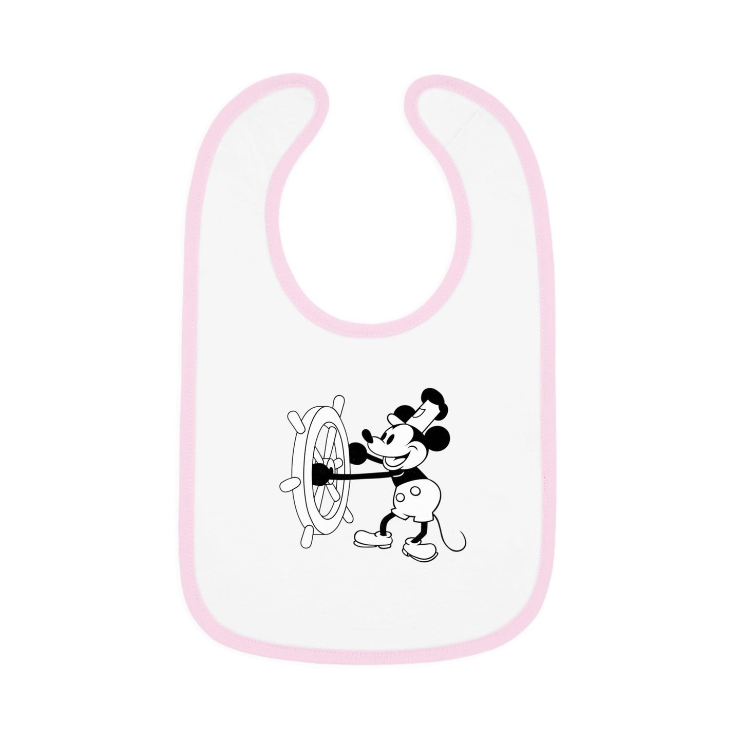 Steamboat Willie - Mealtime Magic! 🚢✨ Baby Contrast Trim Jersey Bib - Whippie's