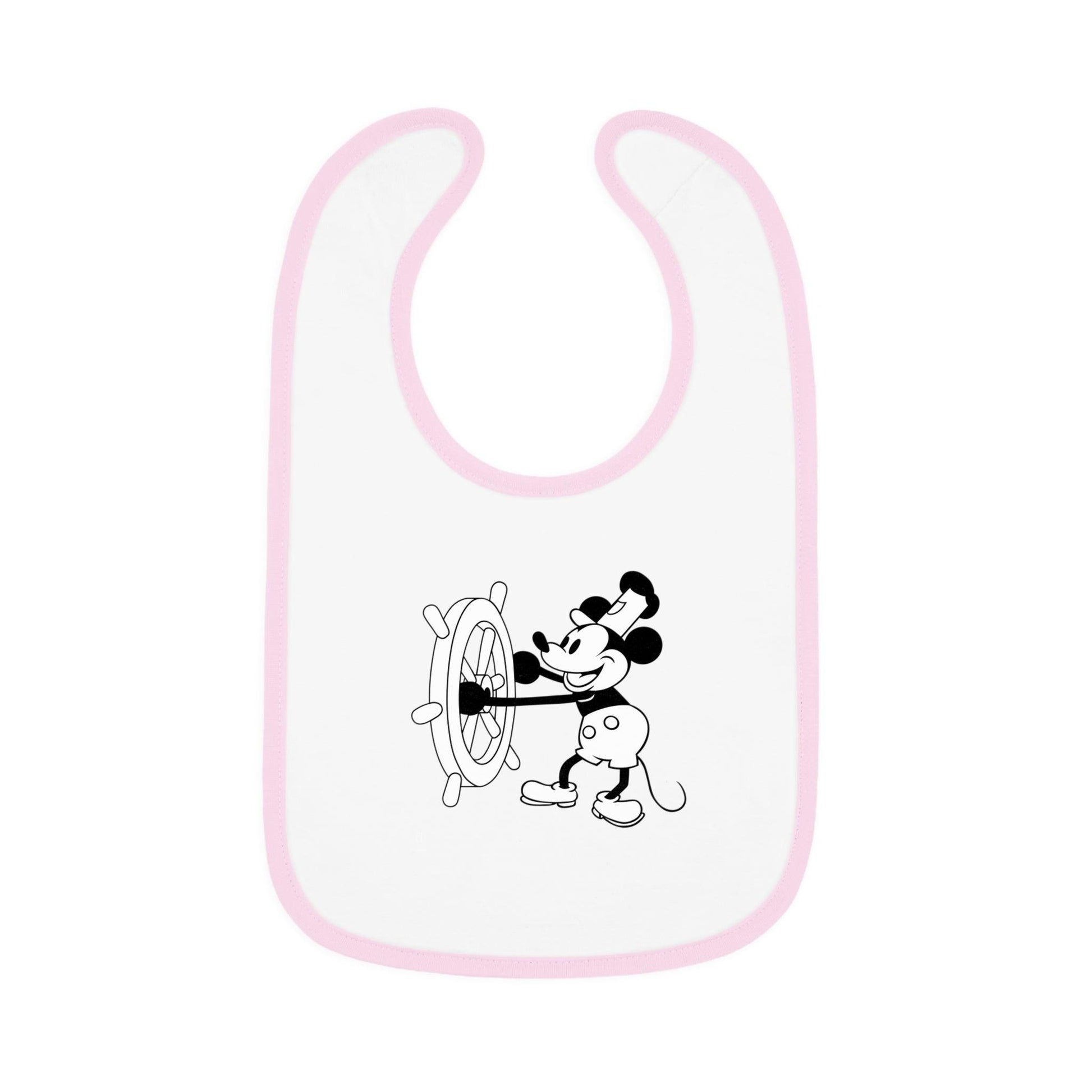 Steamboat Willie - Mealtime Magic! 🚢✨ Baby Contrast Trim Jersey Bib - Whippie's