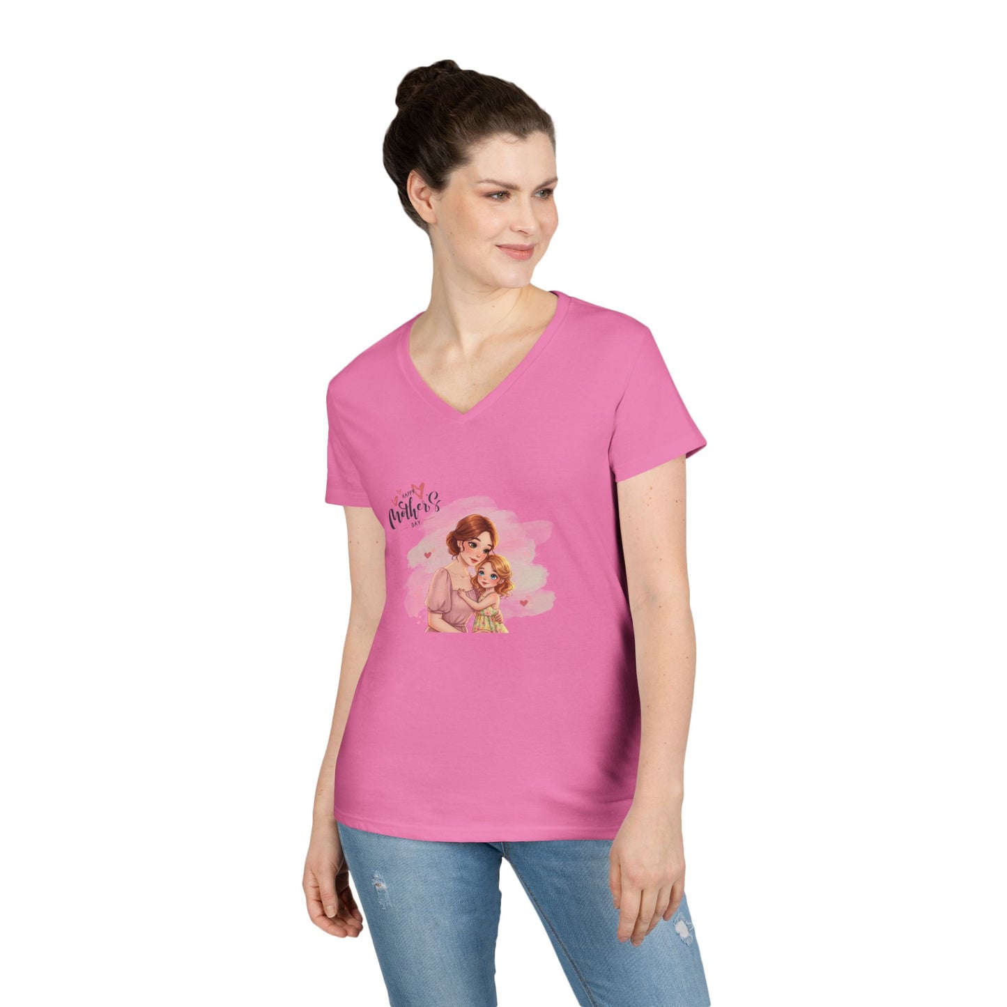 Happy Mother's Day Mom & Daughter Hug V-Neck T-Shirt - Whippie's