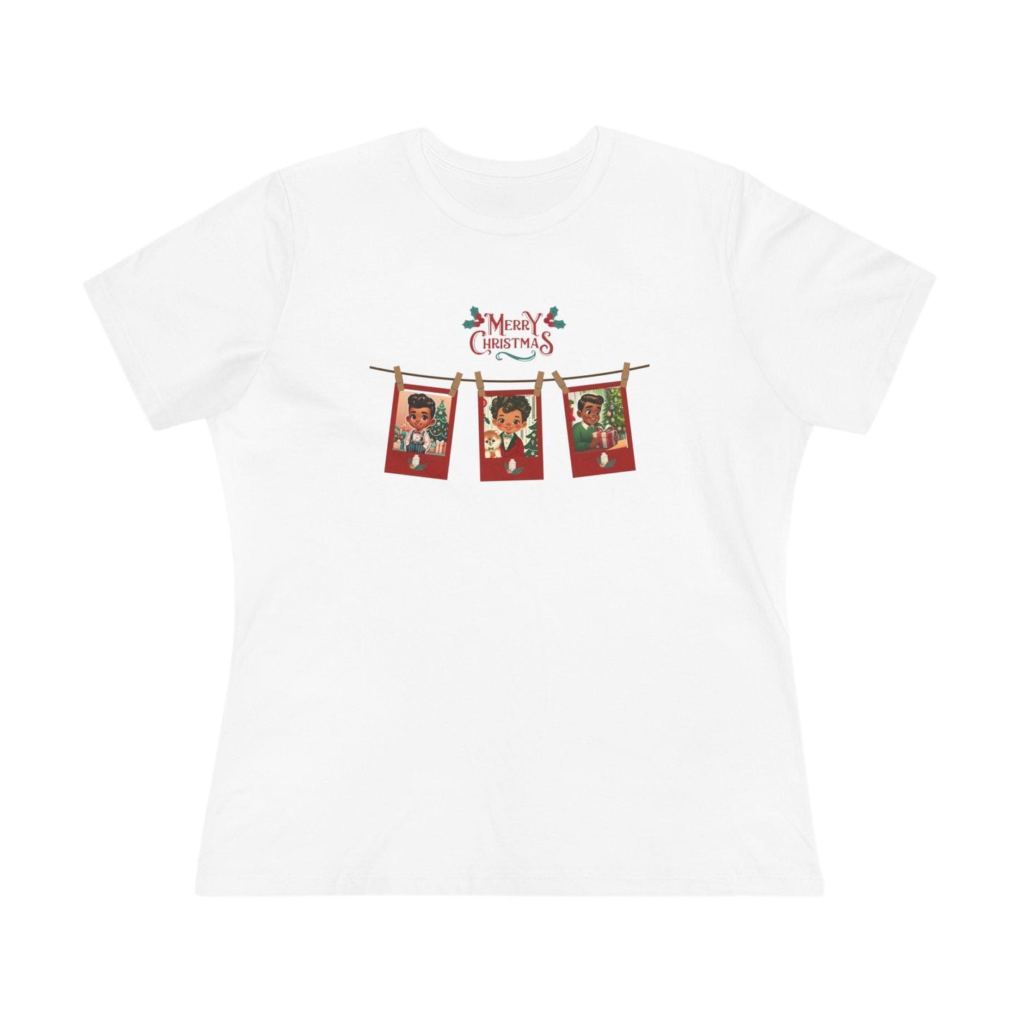 Merry Christmas - Photo Banner - Darker Skin Tone - Women's Softstyle Tee - Whippie's