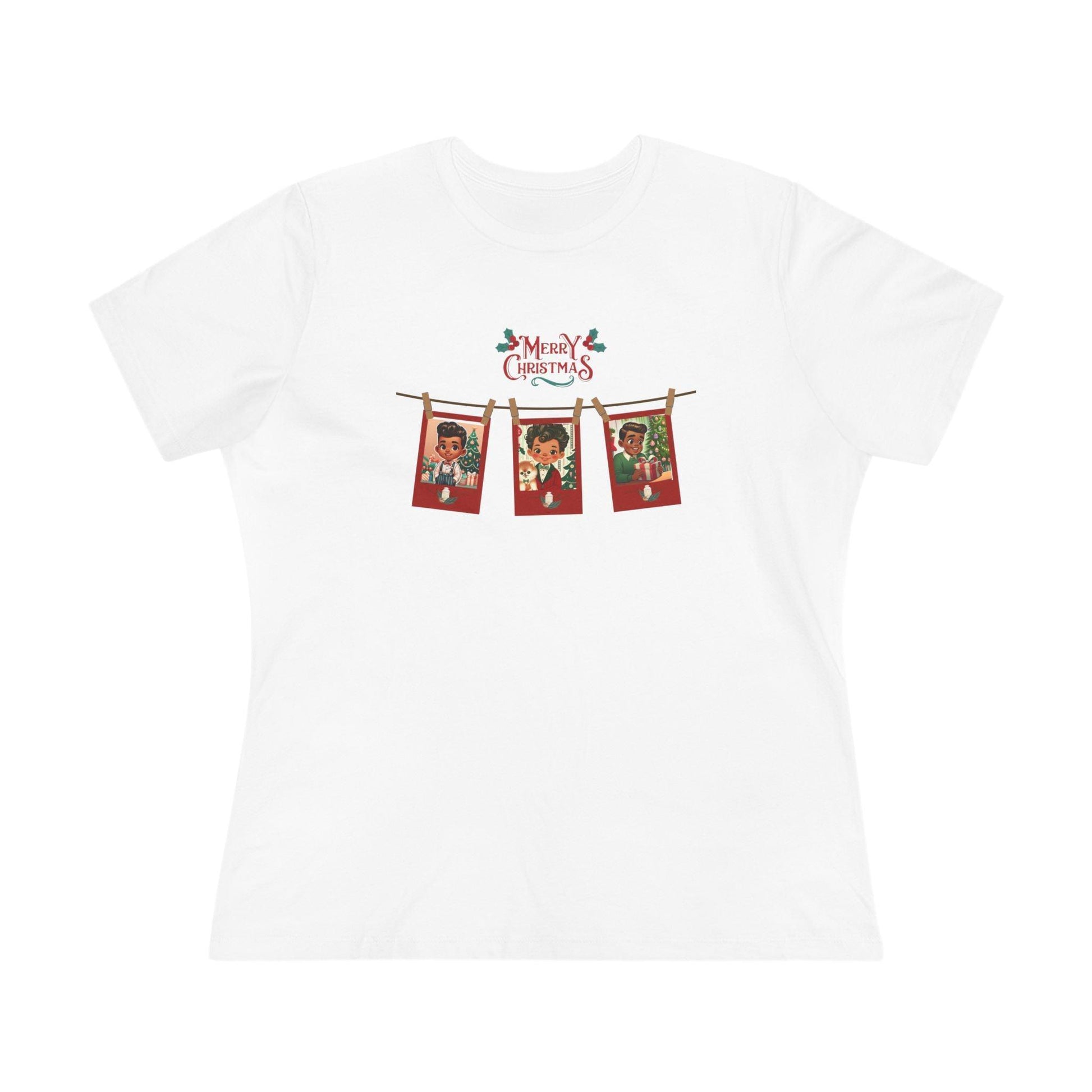 Merry Christmas - Photo Banner - Darker Skin Tone - Women's Softstyle Tee - Whippie's