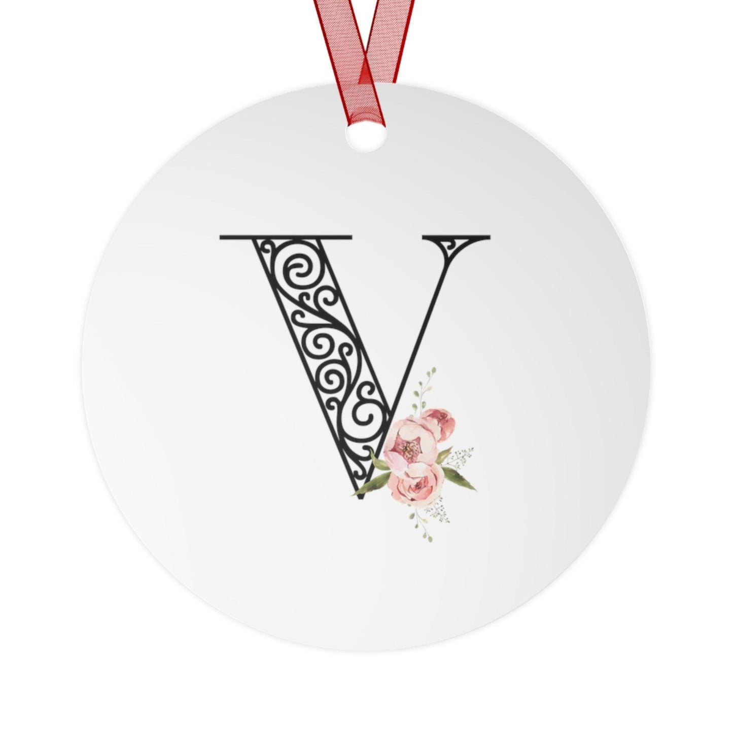 Floral Letters: Letter V - Metal Christmas Ornament - Whippie's