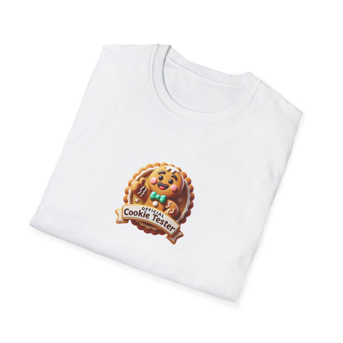 Official Cookie Tester 🍪 – Fun Gingerbread Design with Peeking Gingerbread Man - Unisex Softstyle Tee - Whippie's