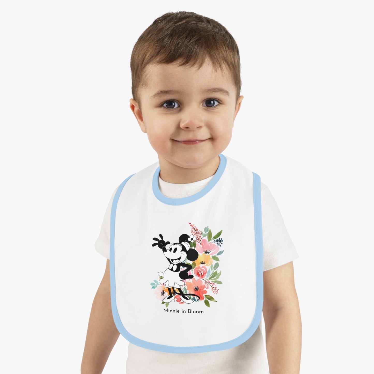 Minnie in Bloom - Mealtime Beauty! 🚢✨ Baby Contrast Trim Jersey Bib - Whippie's
