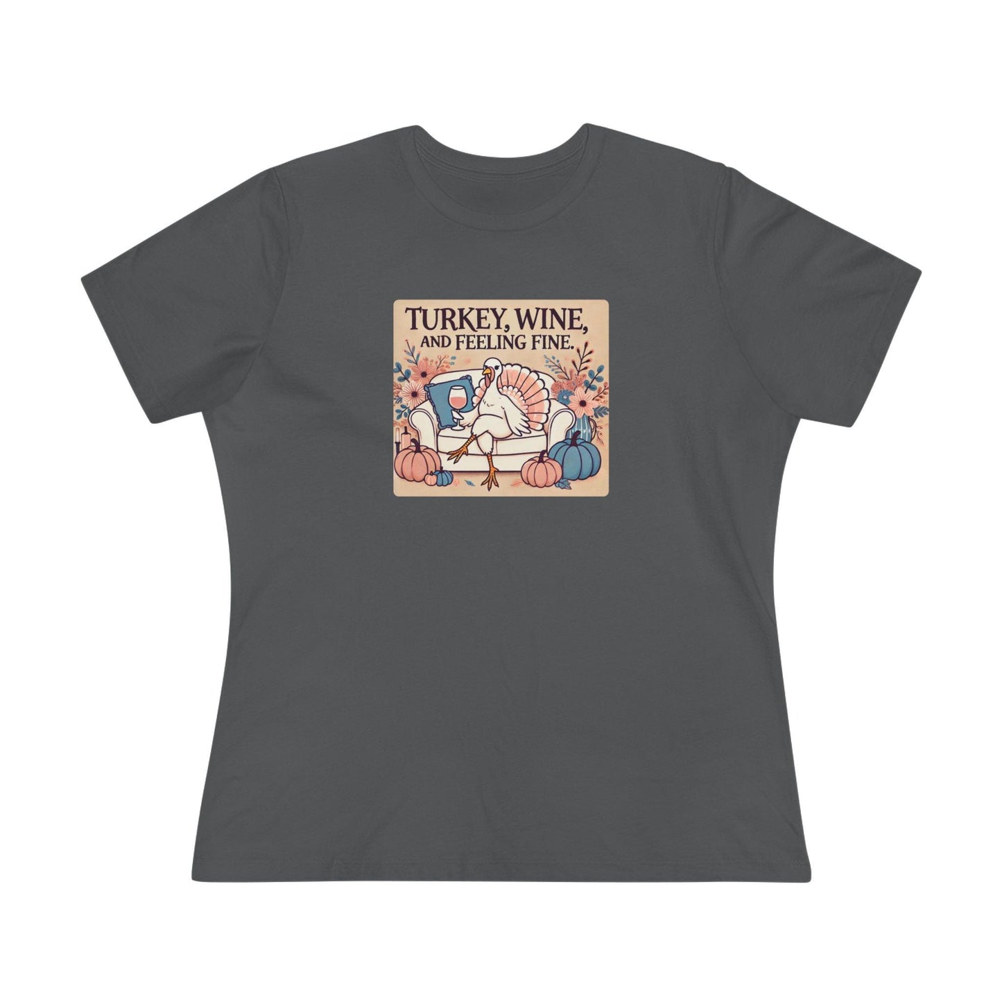 Turkey, Wine, Feeling Fine - Cheers to Thanksgiving! 🦃🍷 - Women's Softstyle Tee - Whippie's