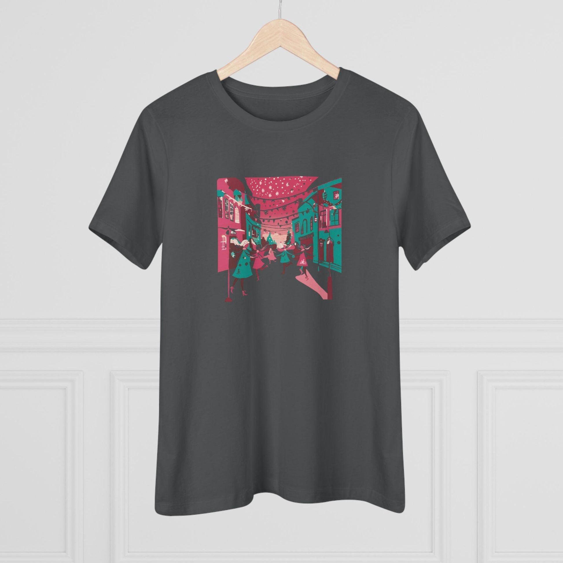 Pink and Teal Holiday Village - Women's Softstyle Tee - Whippie's