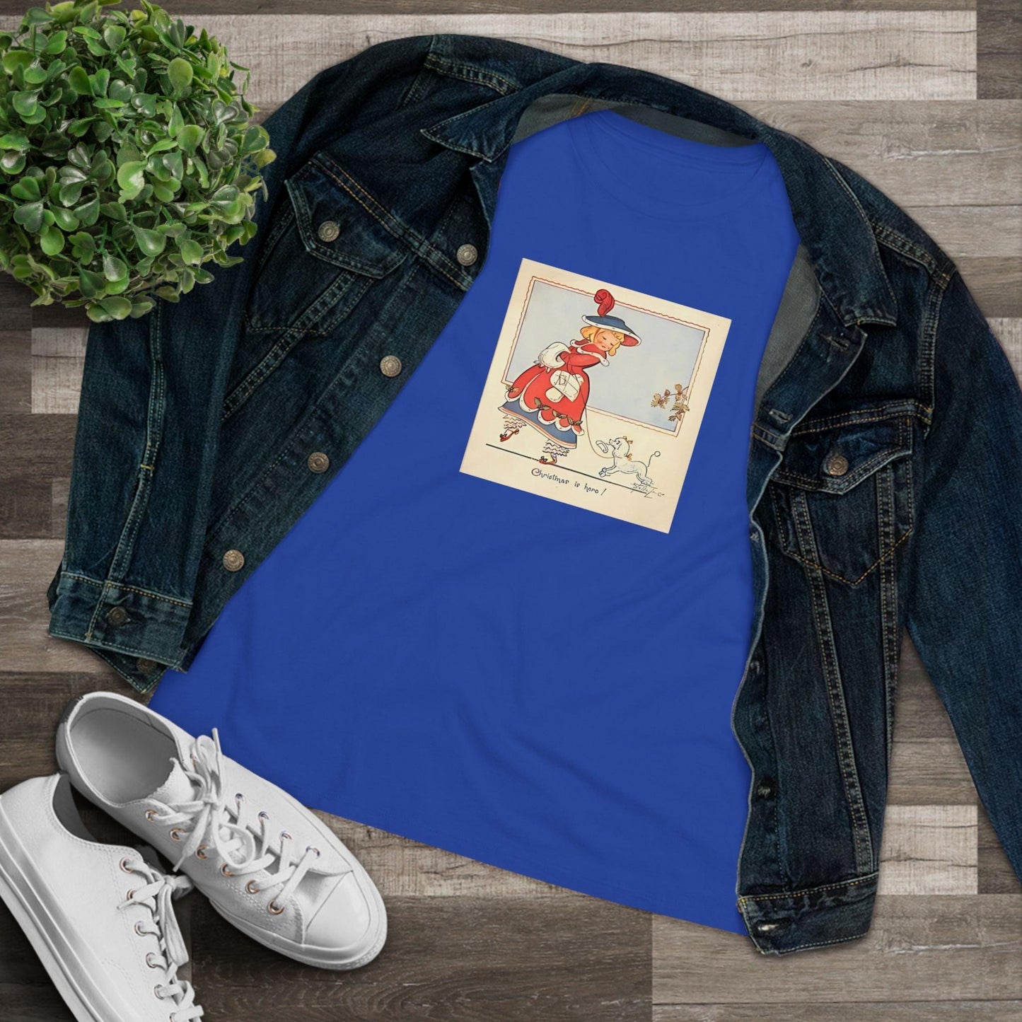 Christmas is Here - Vintage Girl with Poodle - Women's Softstyle Tee - Whippie's