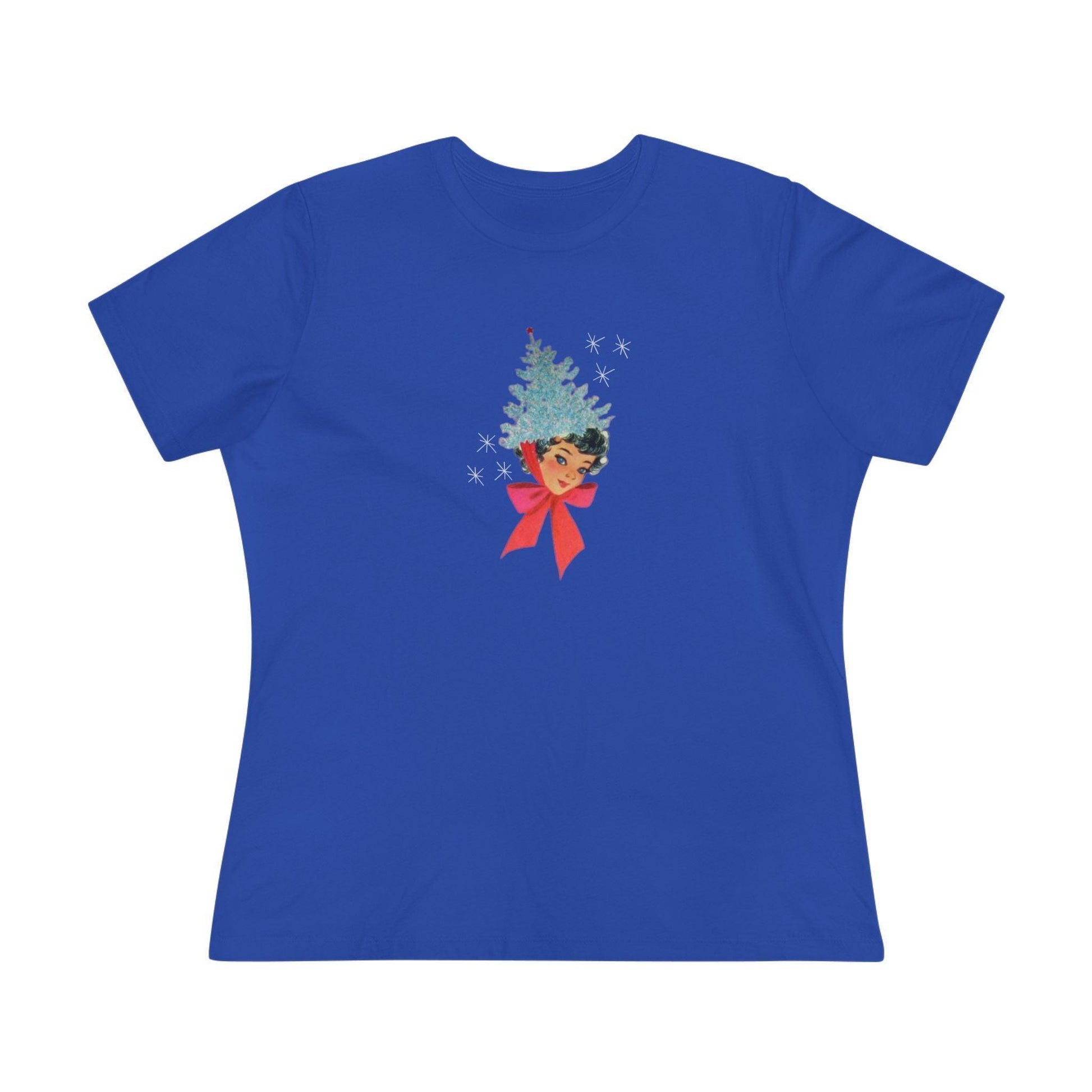Retro Lady with Tinsel Christmas Tree Hat - Women's Tee - Whippie's