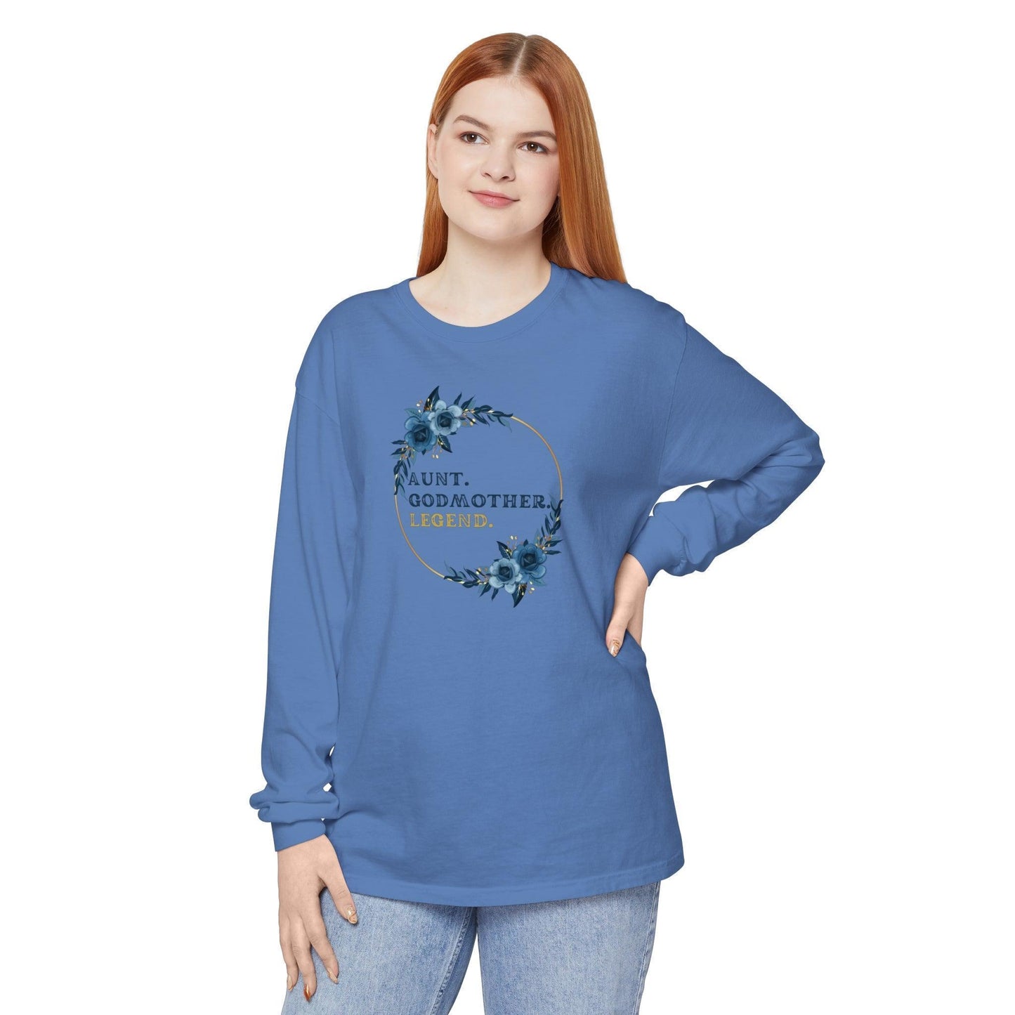 💐 Aunt. Godmother. Legend. Unisex Garment-Dyed Long Sleeve T-Shirt 👑 - Whippie's