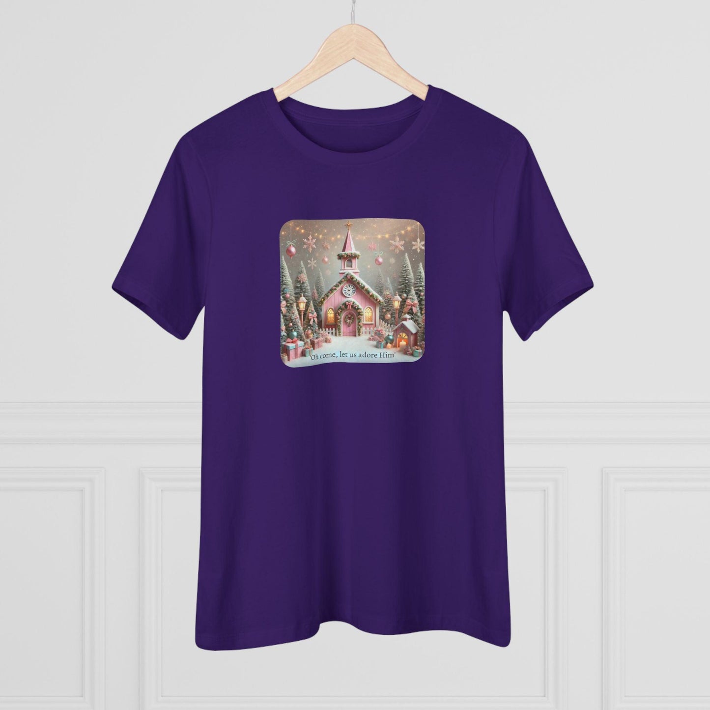 💖🏡 Pink Christmas Village - Oh Come, Let Us Adore Him ✨🎄 - Women's Softstyle Tee - Whippie's