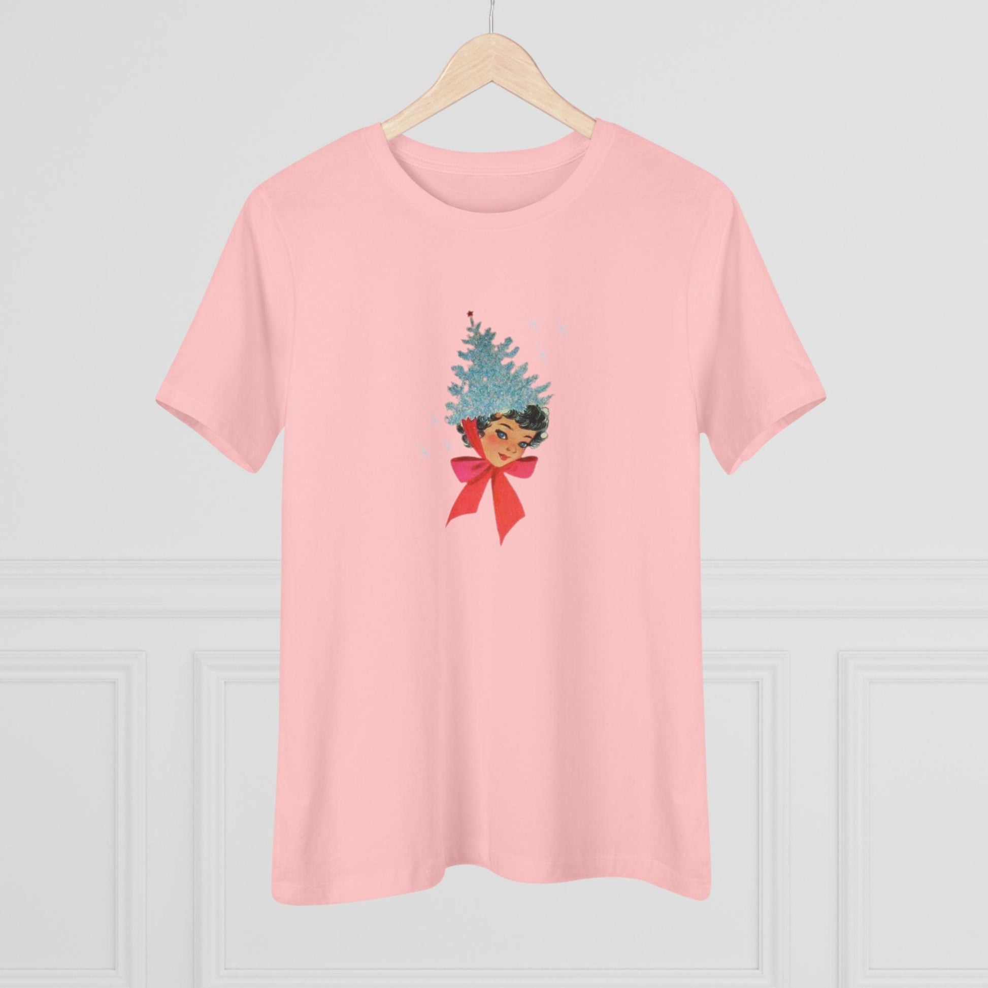 Retro Lady with Tinsel Christmas Tree Hat - Women's Tee - Whippie's