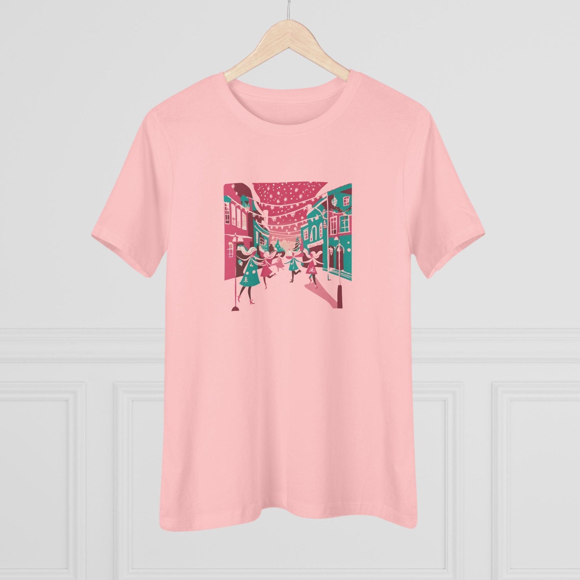 Pink and Teal Holiday Village - Women's Softstyle Tee - Whippie's