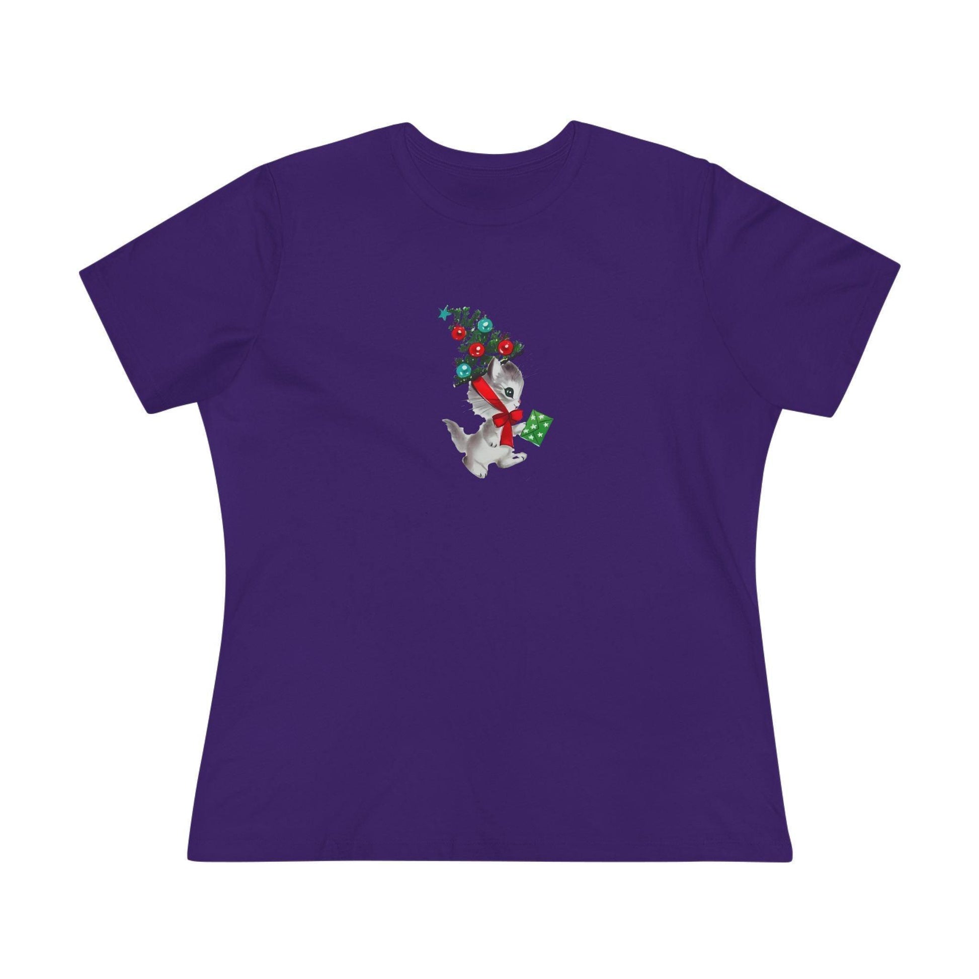 Retro Kittie with Tinsel Christmas Tree Hat - Women's Tee - Whippie's