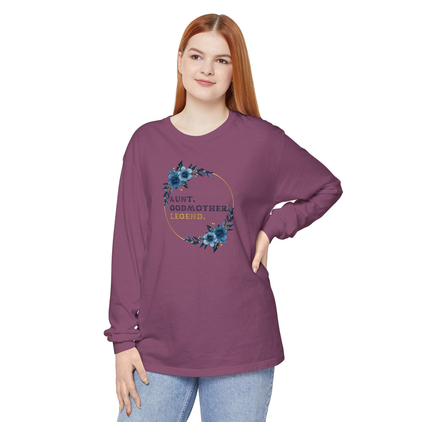 💐 Aunt. Godmother. Legend. Unisex Garment-Dyed Long Sleeve T-Shirt 👑 - Whippie's