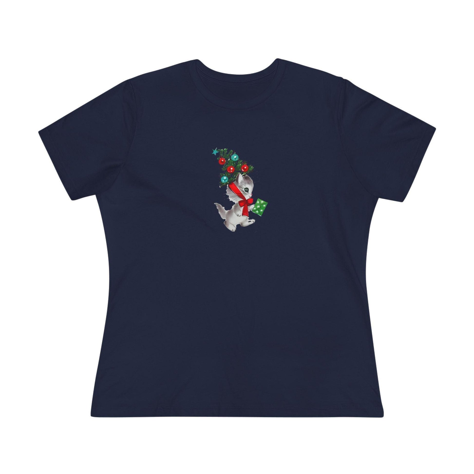 Retro Kittie with Tinsel Christmas Tree Hat - Women's Tee - Whippie's