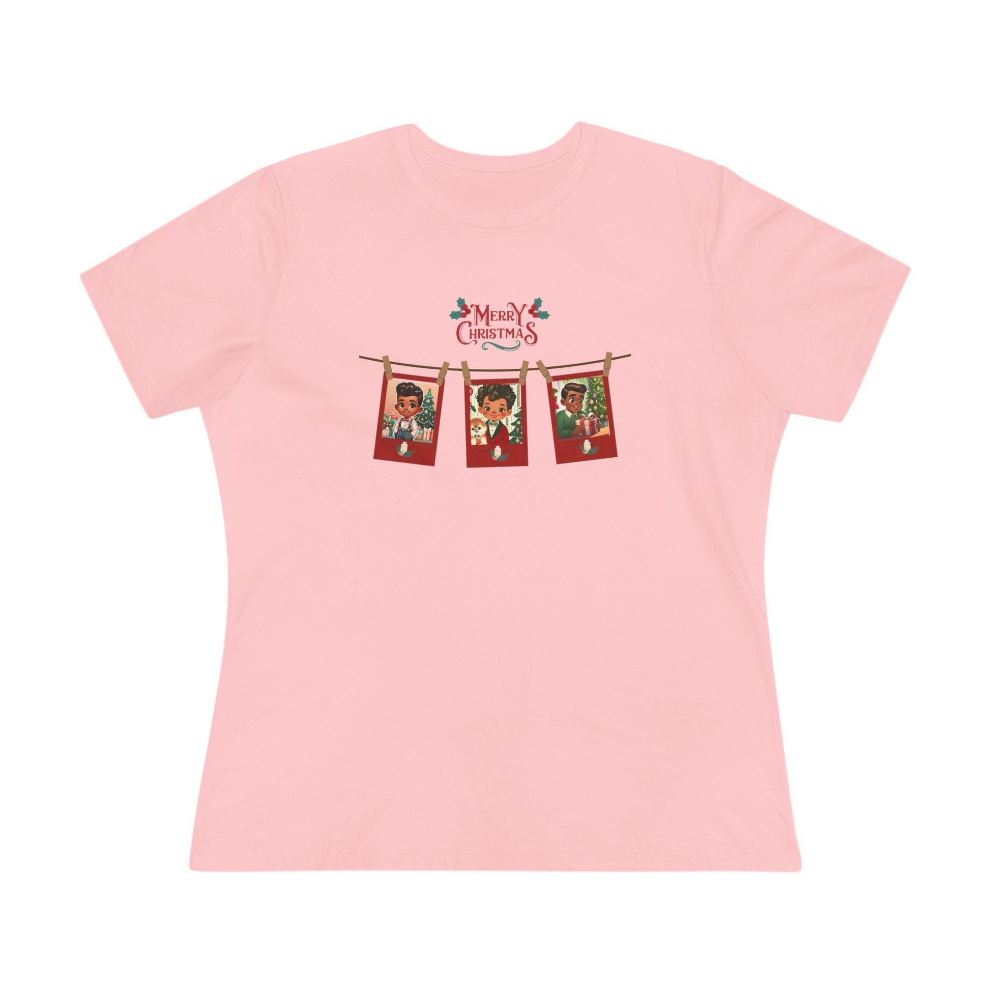 Merry Christmas - Photo Banner - Darker Skin Tone - Women's Softstyle Tee - Whippie's