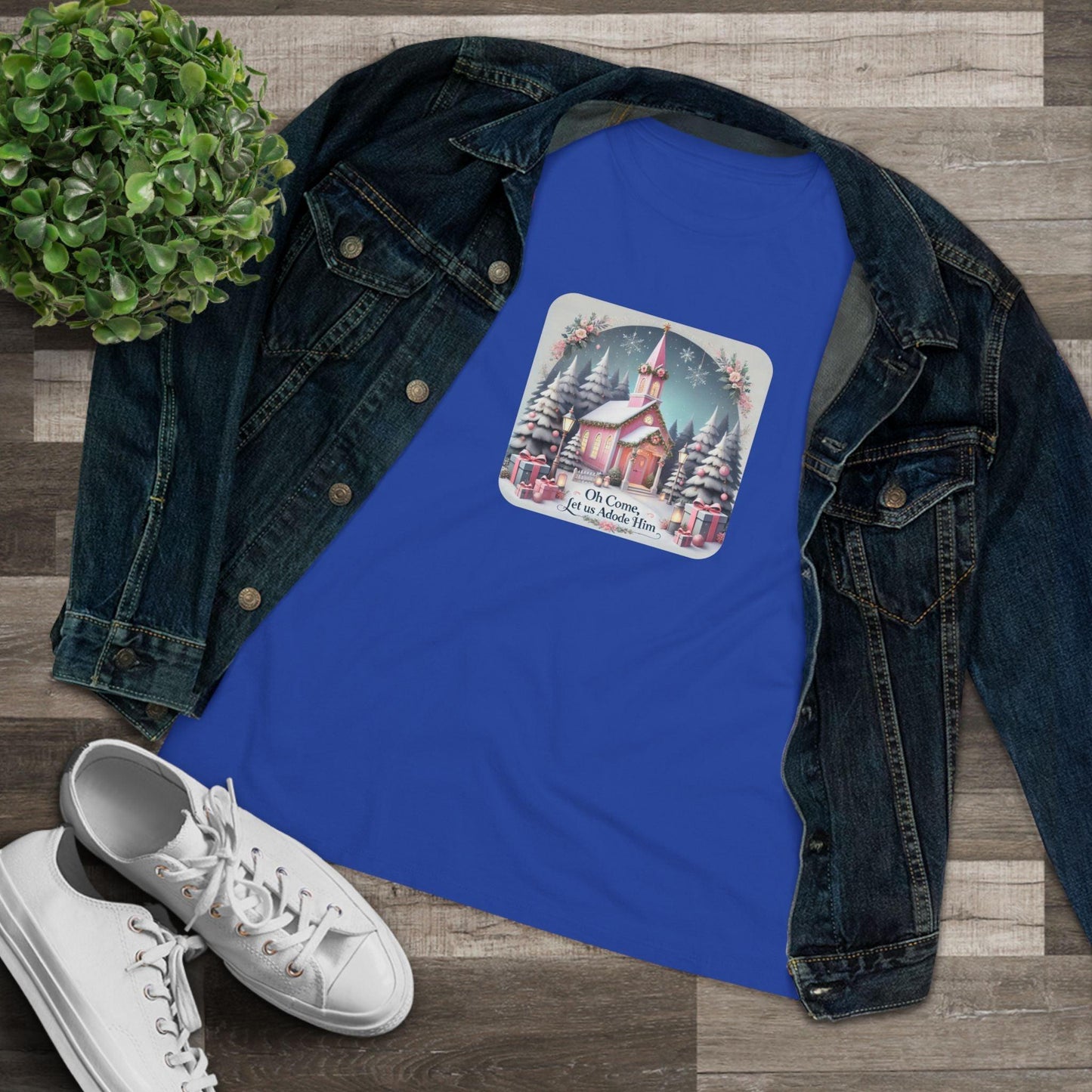 💖⛪ Pink Church - Oh Come, Let Us Adore Him ❄️🎁 - Women's Softstyle Tee - Whippie's