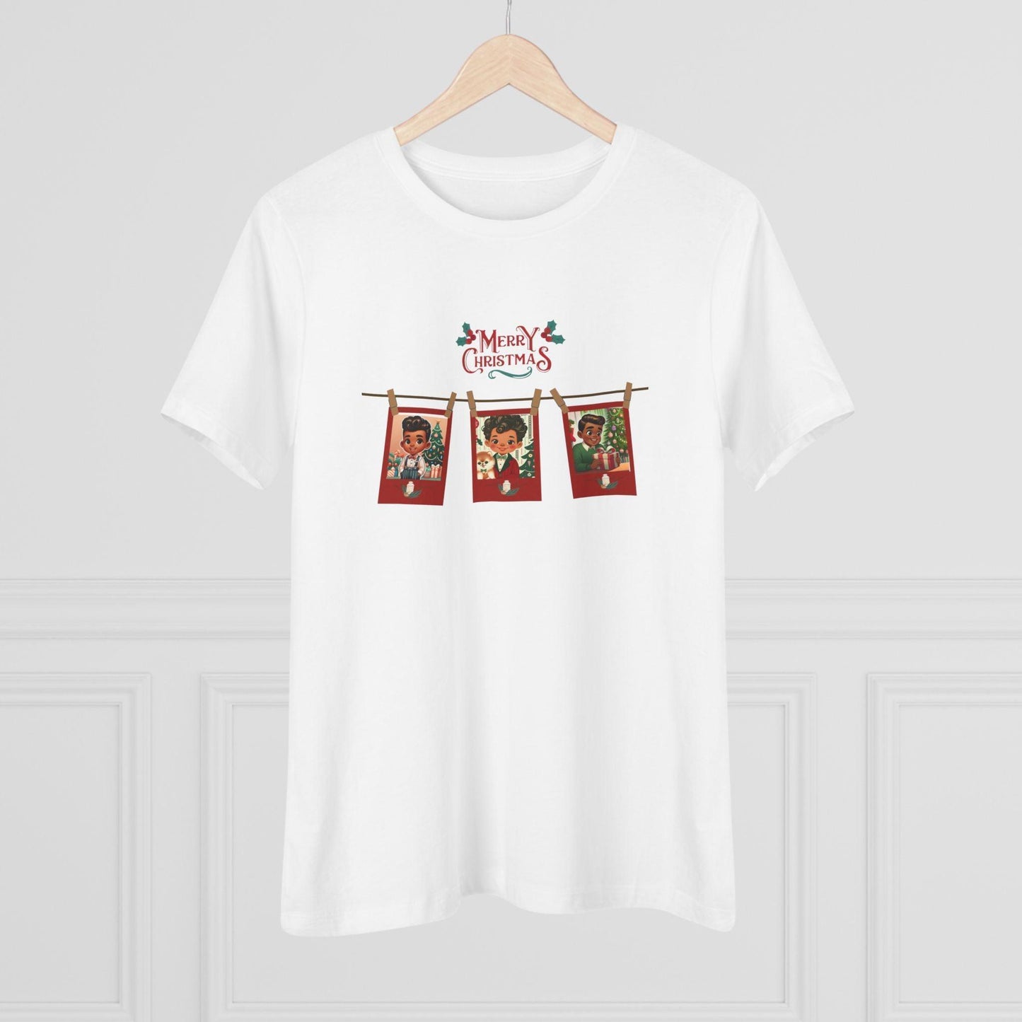 Merry Christmas - Photo Banner - Darker Skin Tone - Women's Softstyle Tee - Whippie's