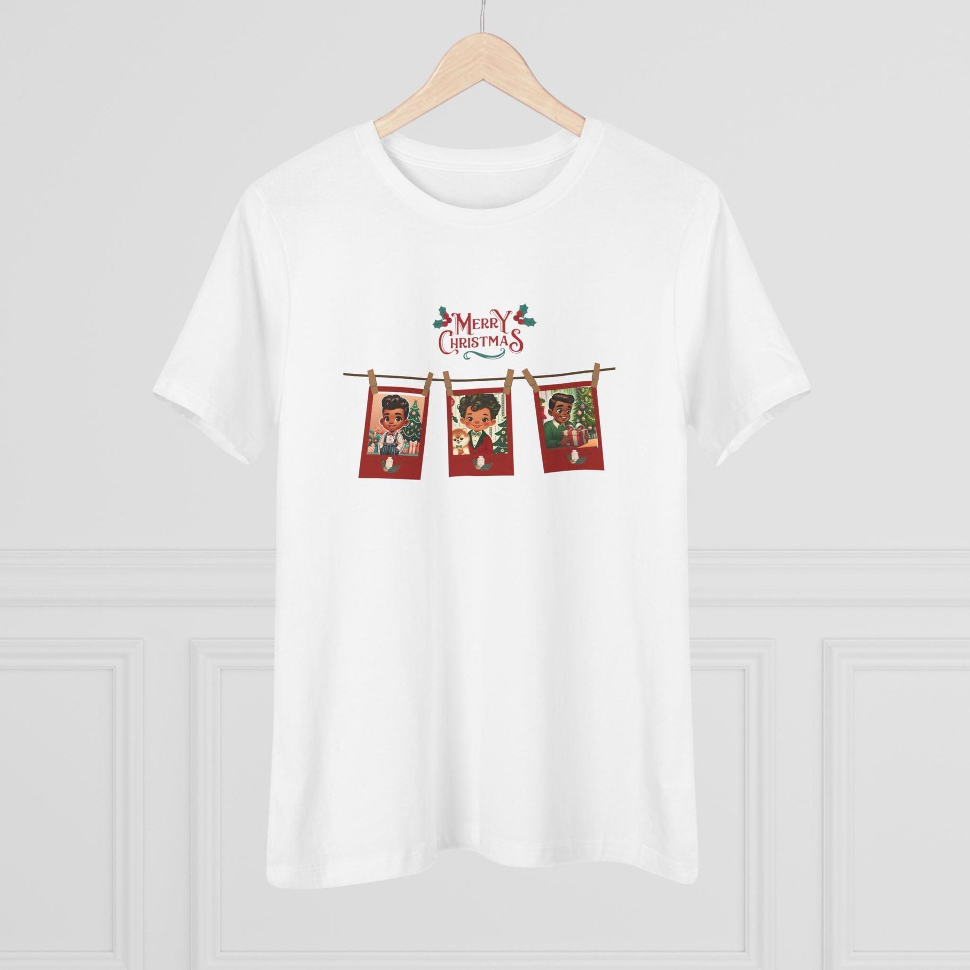 Merry Christmas - Photo Banner - Darker Skin Tone - Women's Softstyle Tee - Whippie's