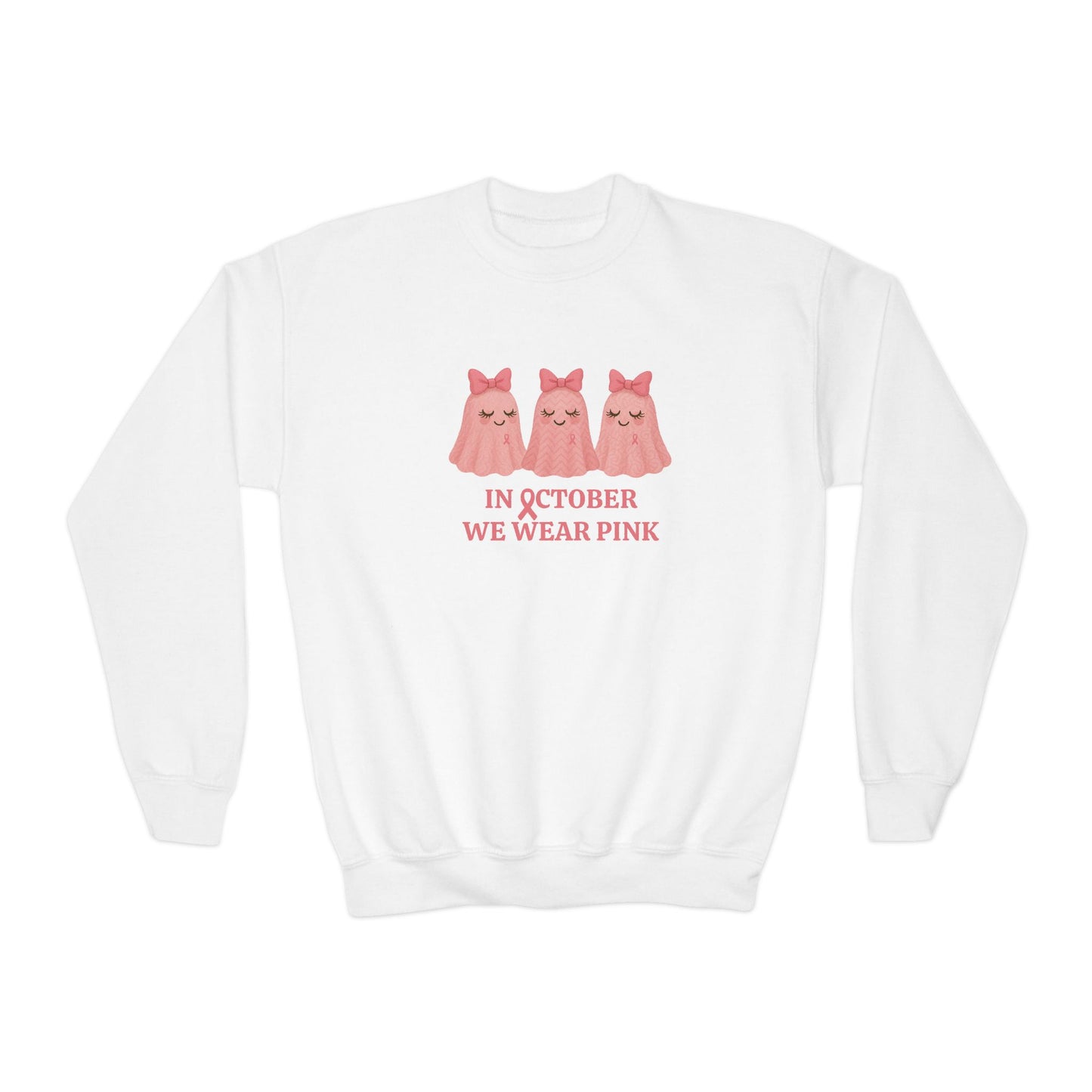 In October We Wear Pink: Cute Ghost Youth Crewneck - Whippie's