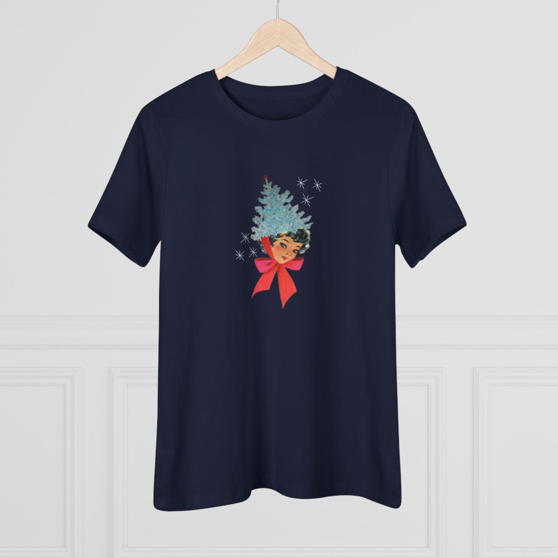 Retro Lady with Tinsel Christmas Tree Hat - Women's Tee - Whippie's