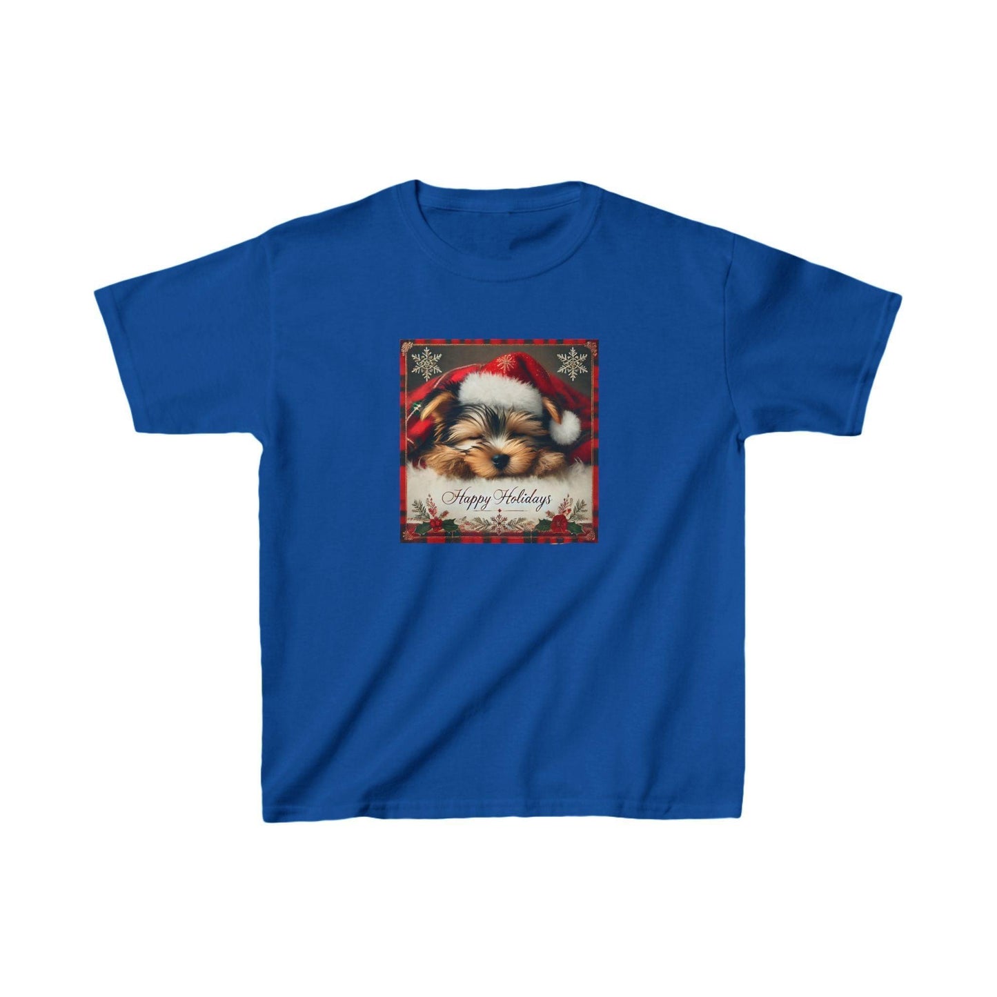 Snoozing Santa's Little Helper: Happy Holidays 🐶 Kids Heavy Cotton™ Tee! - Whippie's