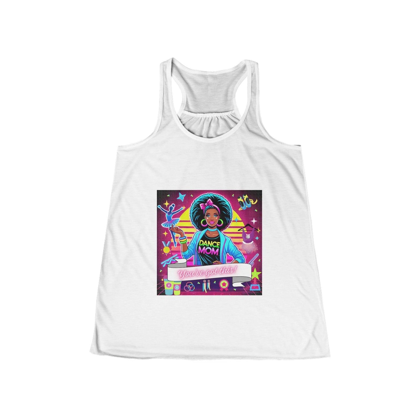Dance Mom: You've Got This - Darker Skinned Mom - 80s - Women's Flowy Racerback Tank - Whippie's