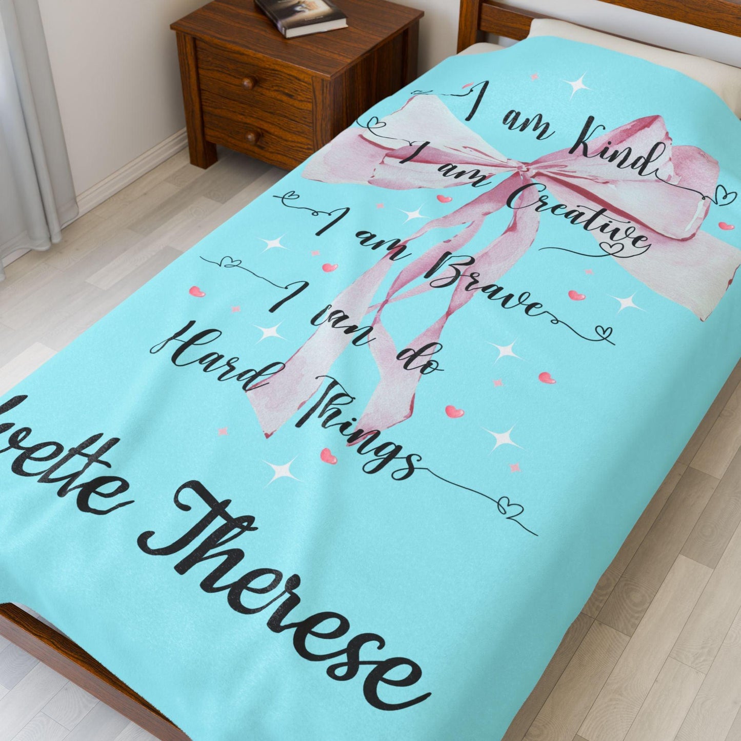 I am Kind, I am Creative, I am Brave, I can Do Hard Things Velveteen Plush Blanket - Personalizable - Whippie's