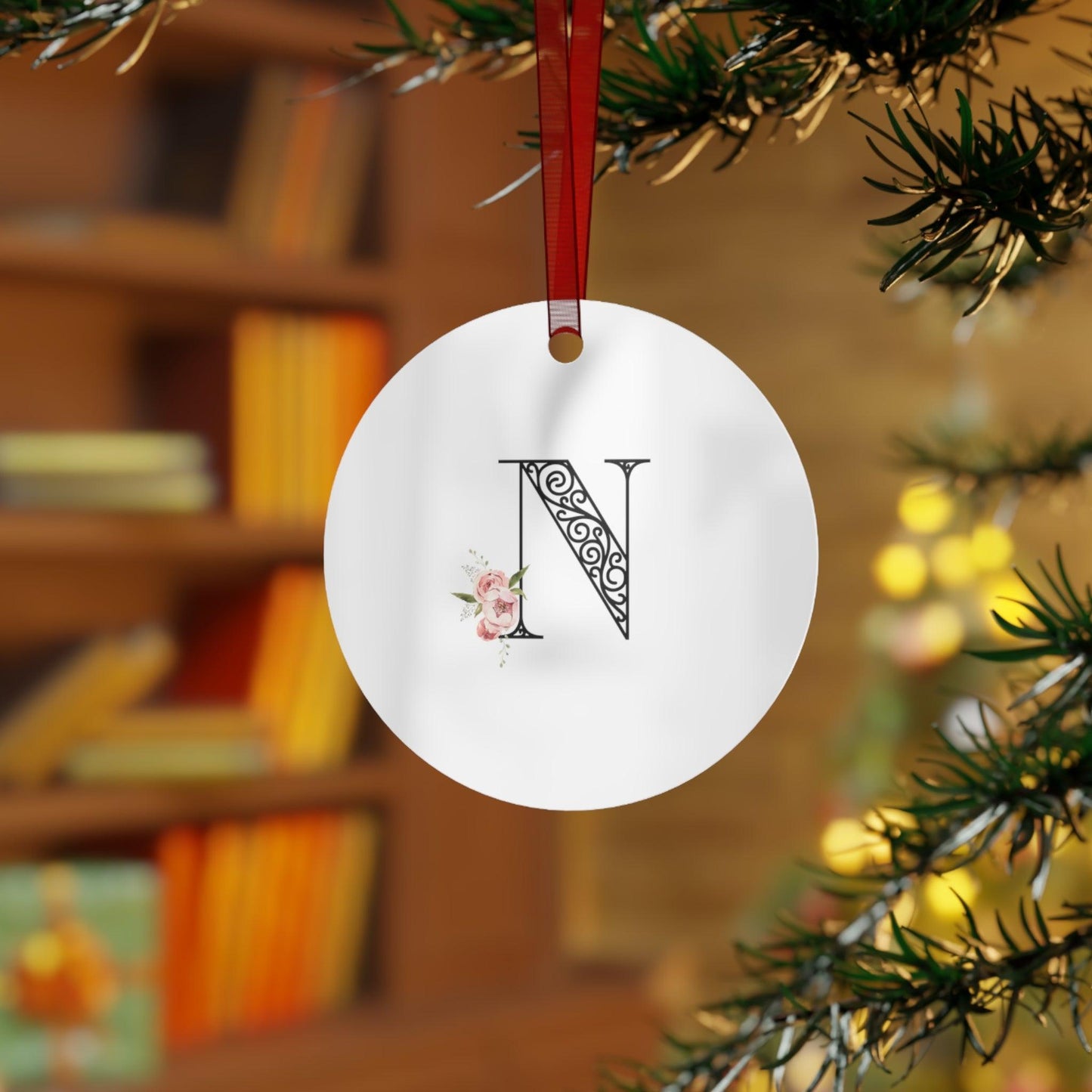 Floral Letters: Letter N - Metal Christmas Ornament - Whippie's
